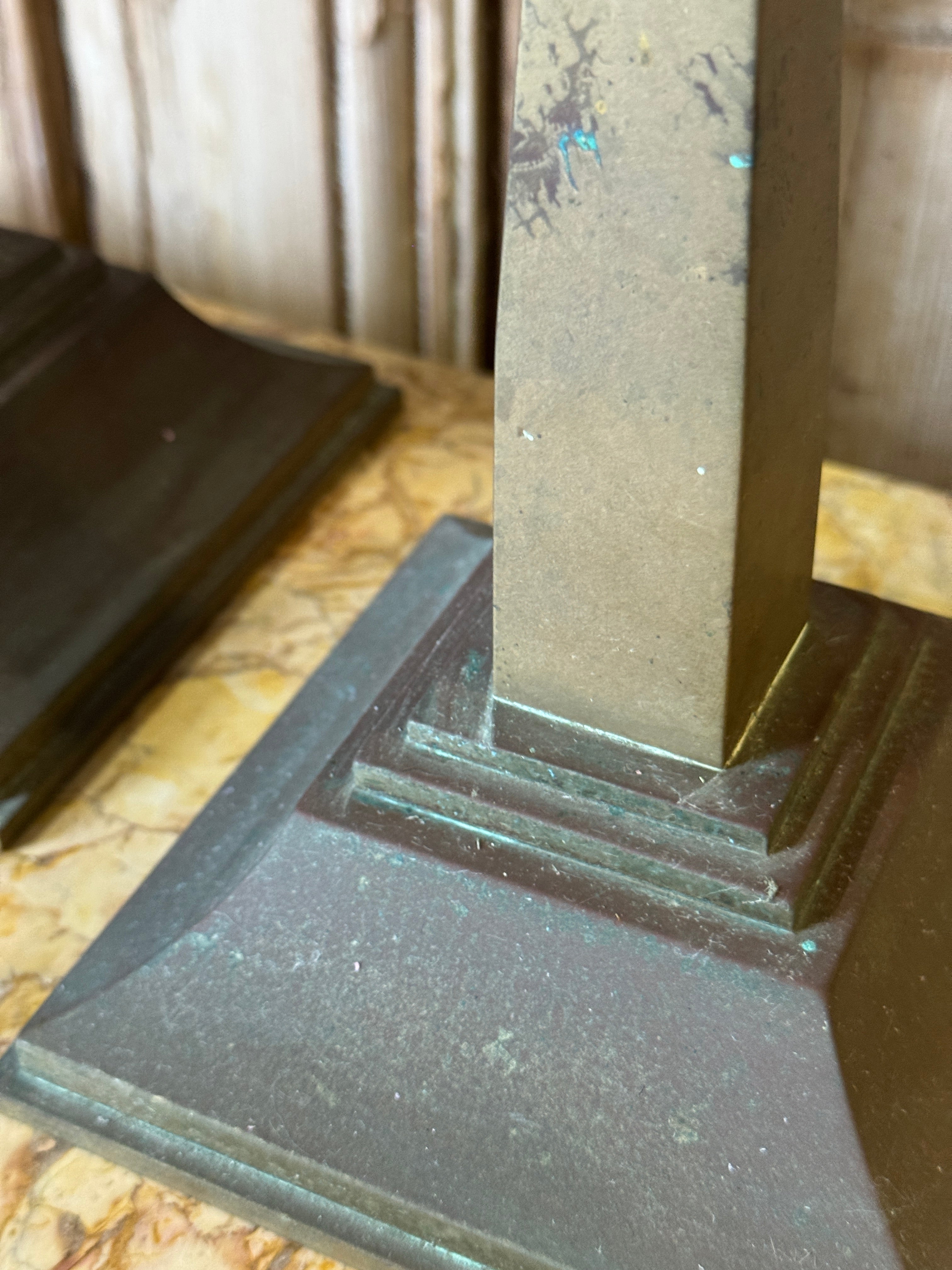 Pair of Vintage Brass Obelisk Candlesticks