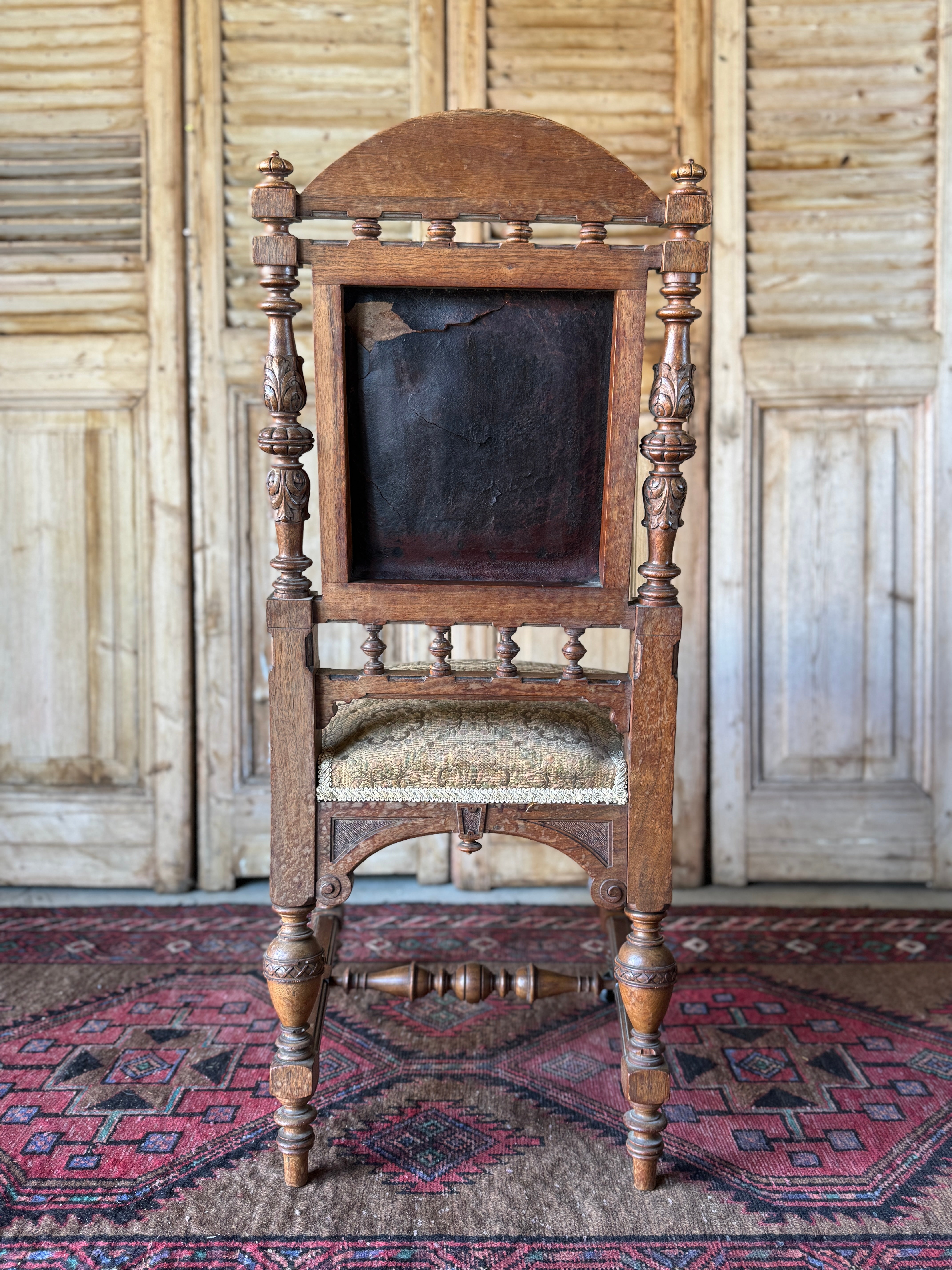 Set of 6 Antique 19th Century Renaissance Revival Dining Chairs with Embossed Leather Back Rests