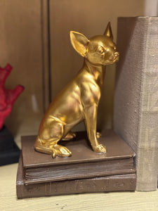 Chihuahua Bookends – Antique Gold Finish
