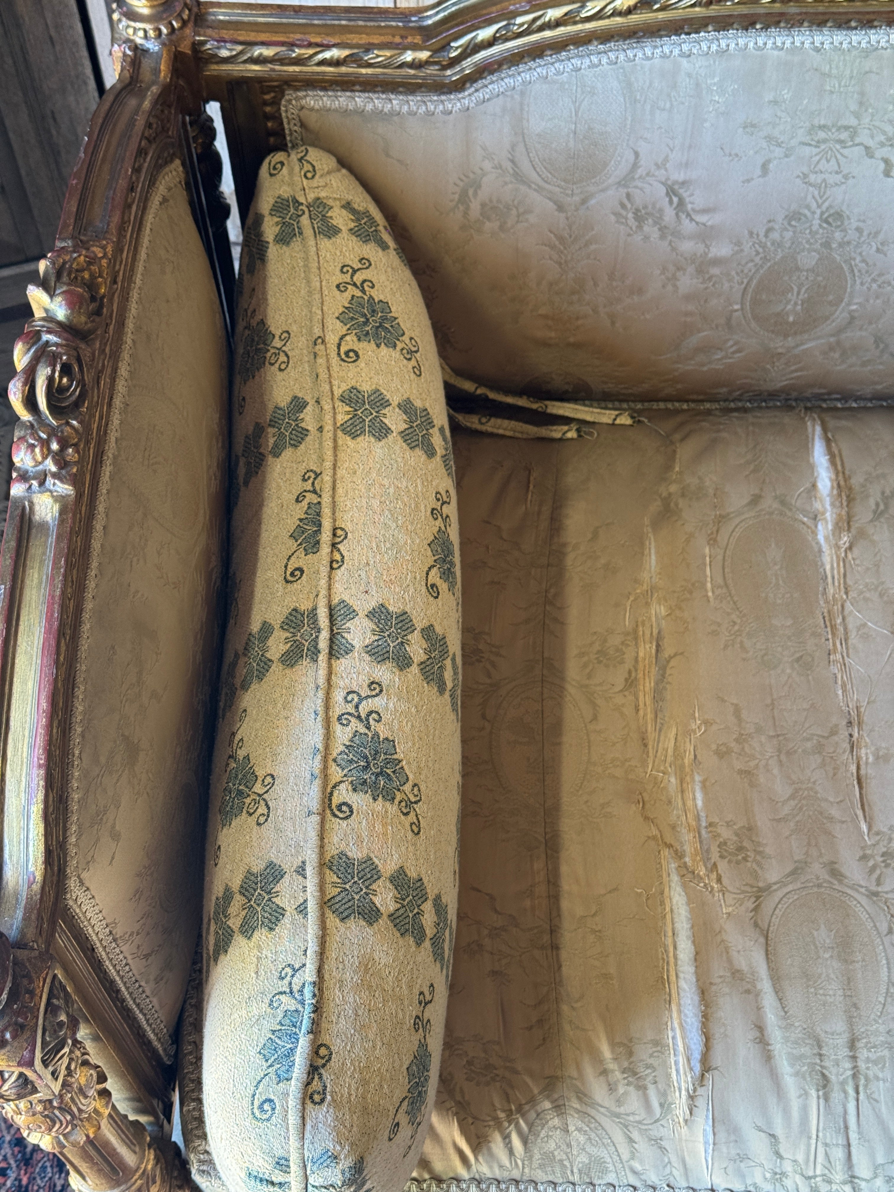 Antique French Louis XVI Style Giltwood Salon Sofa