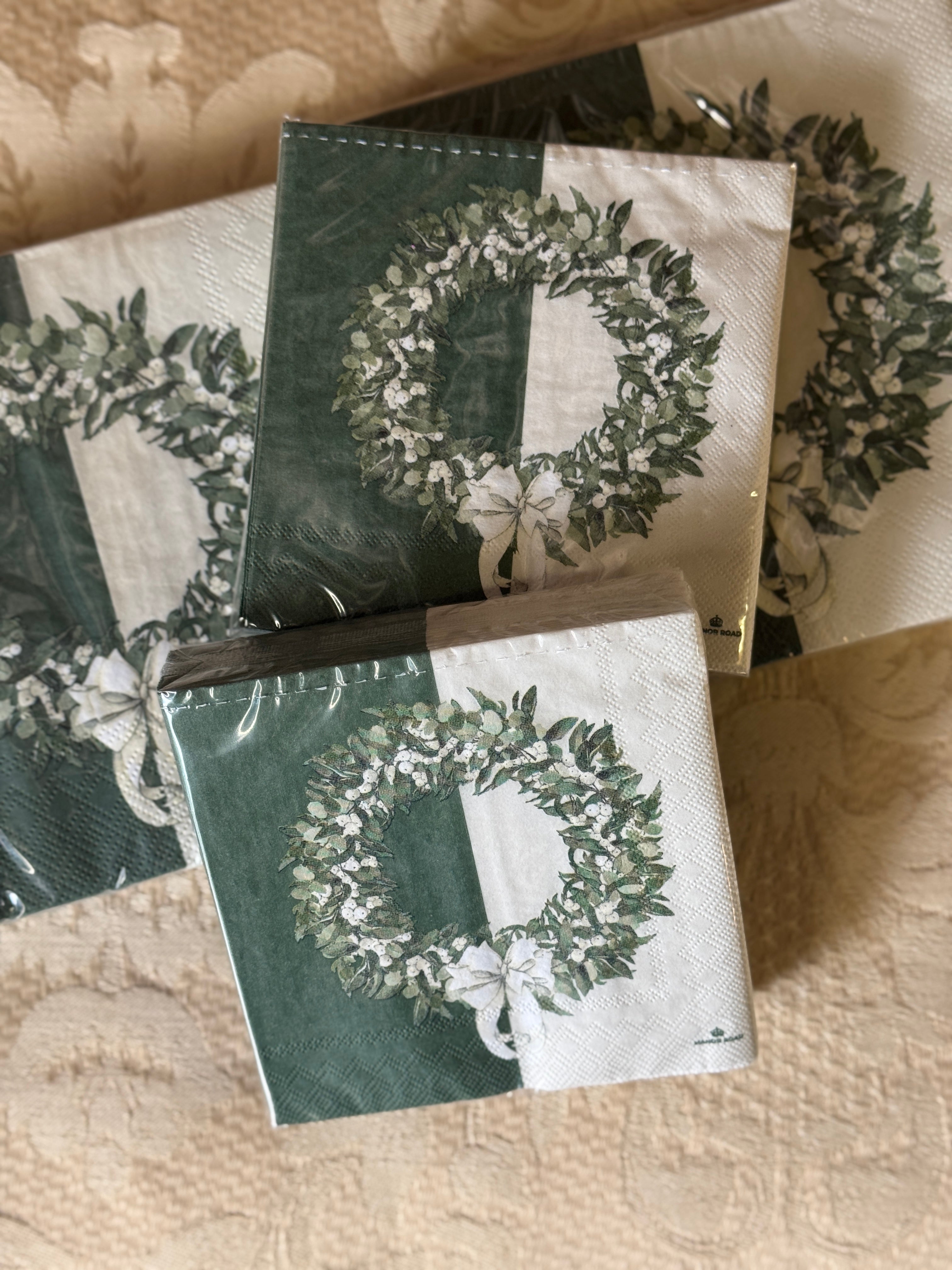 White & Green Wreath Napkins