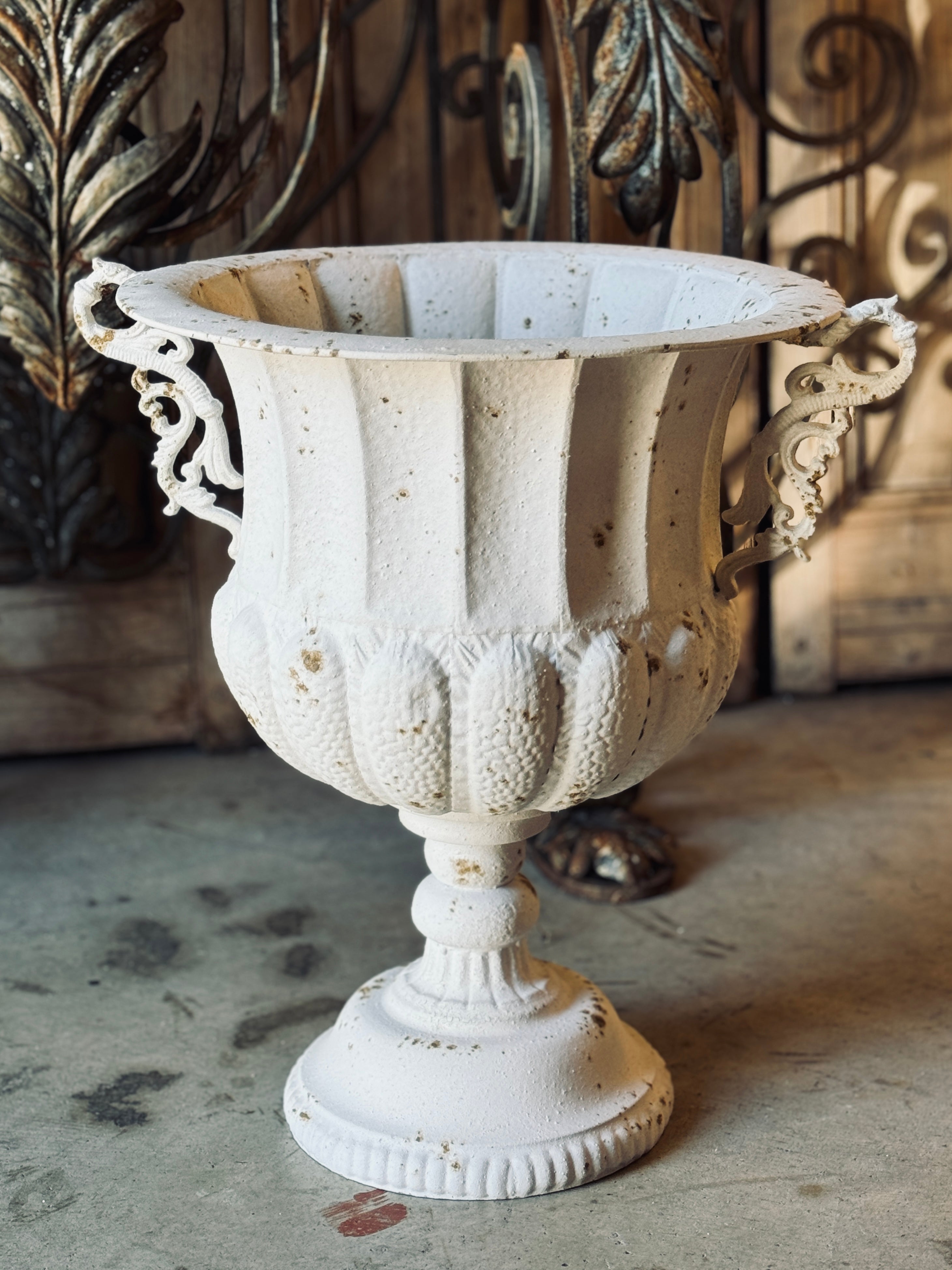 Large Metal Urn in Rustic White