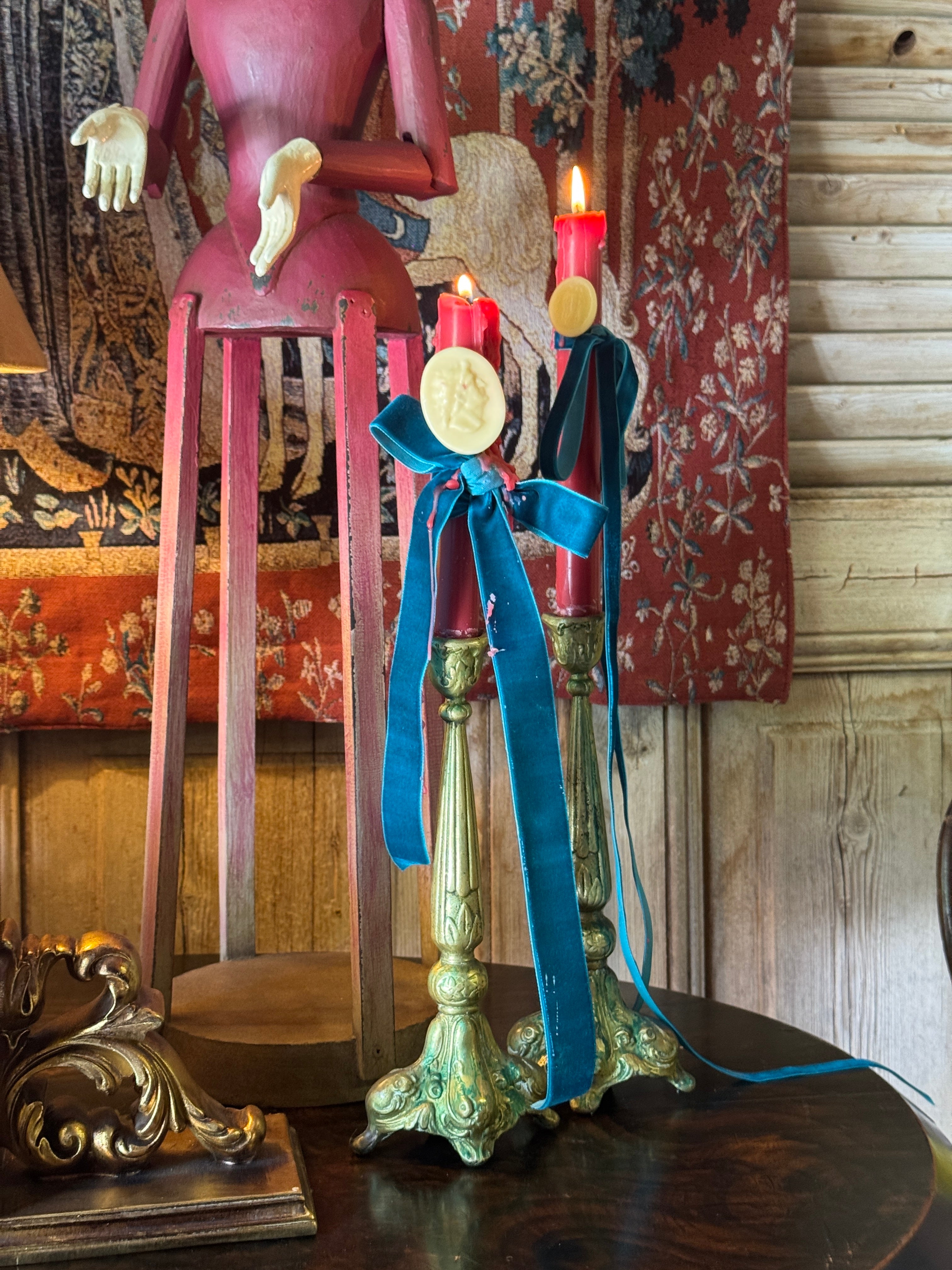 Pair of Antique Gilt Metal Taper Candle Holders