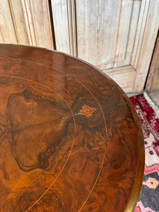 Antique Victorian Walnut Oval Table with Birdcage Base