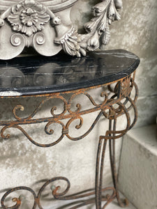 Vintage French Wrought Iron Console with Black Marble Top