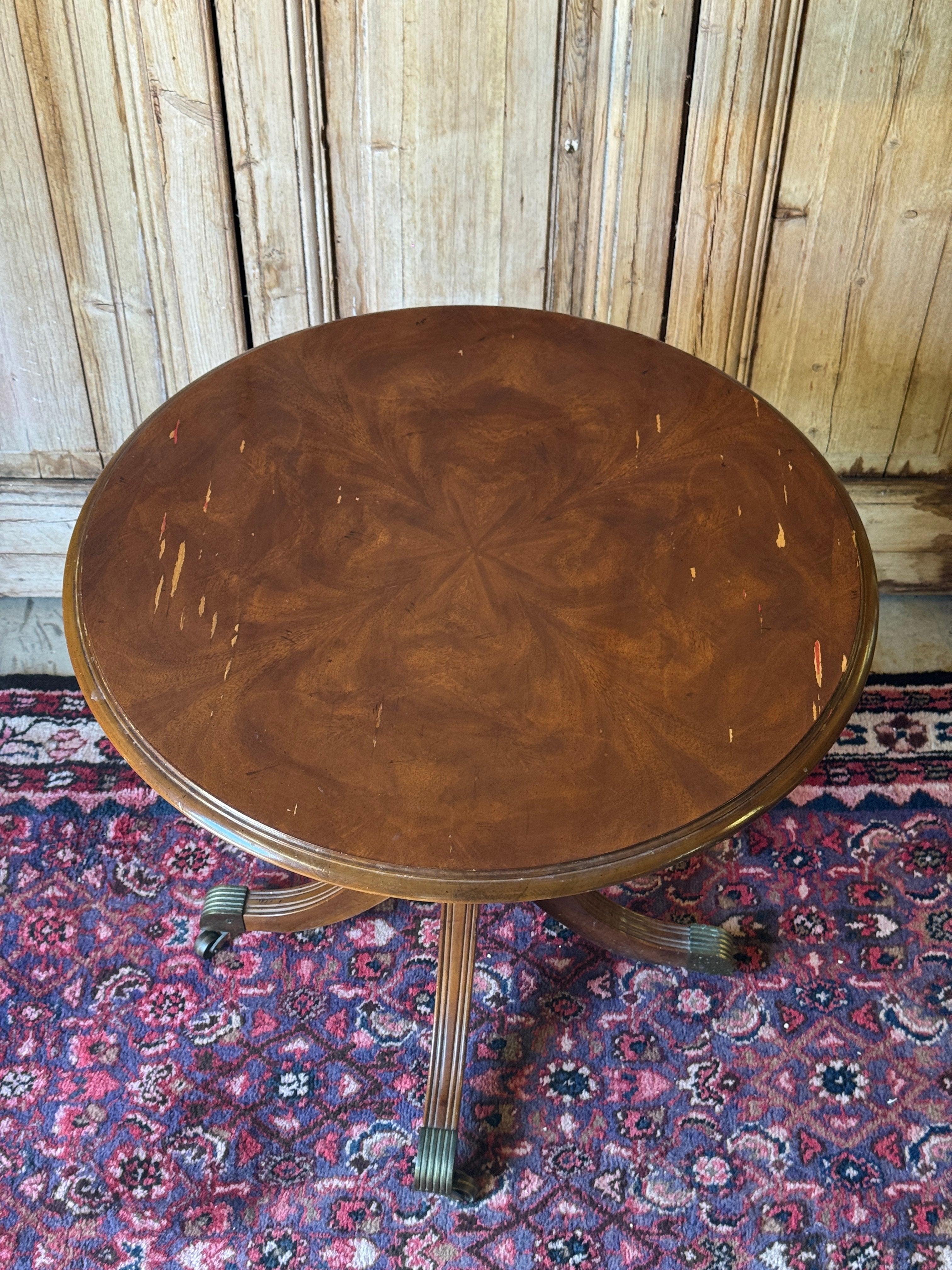 Vintage Timber Side Table on Brass Castors