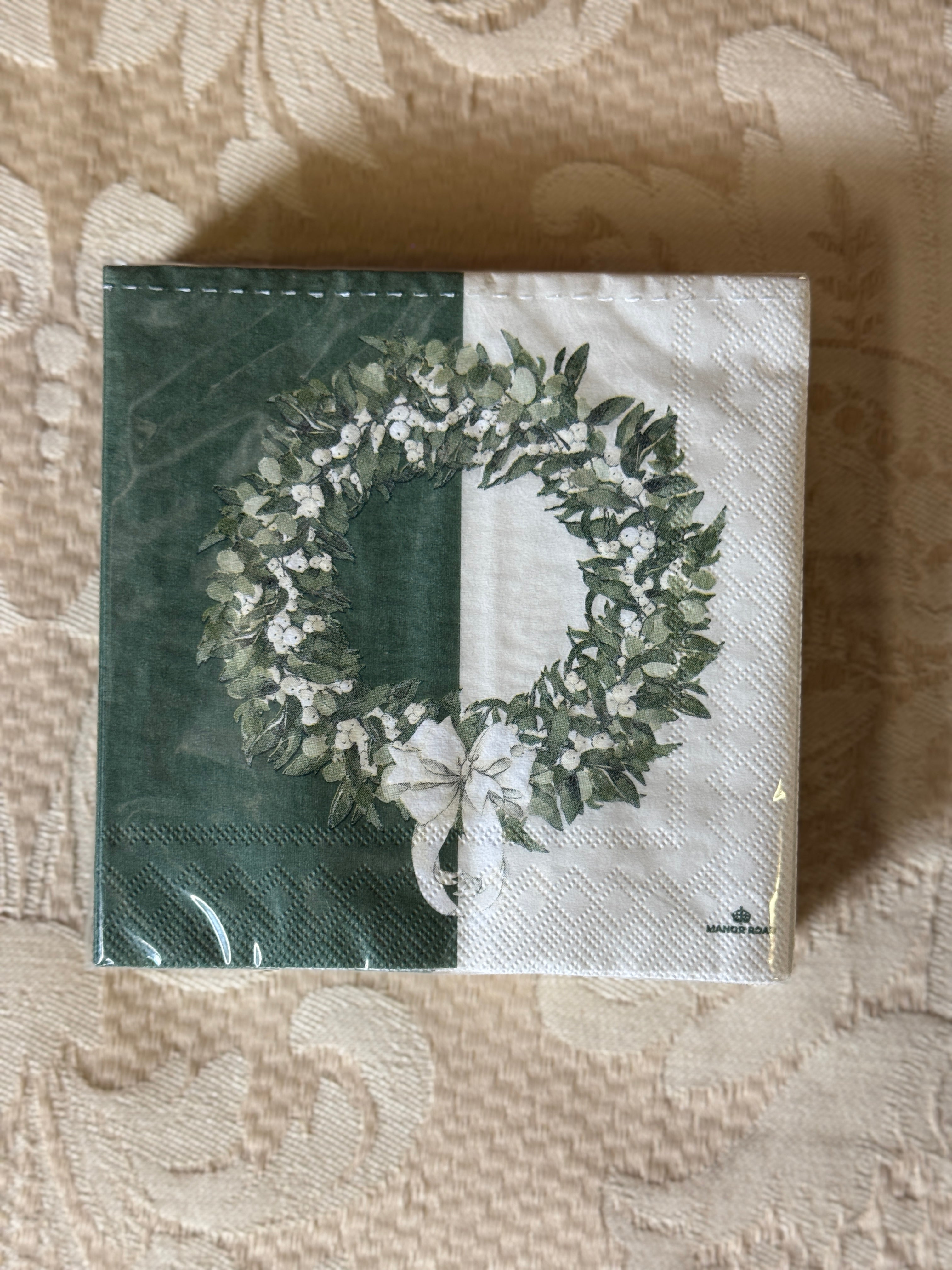 White & Green Wreath Napkins