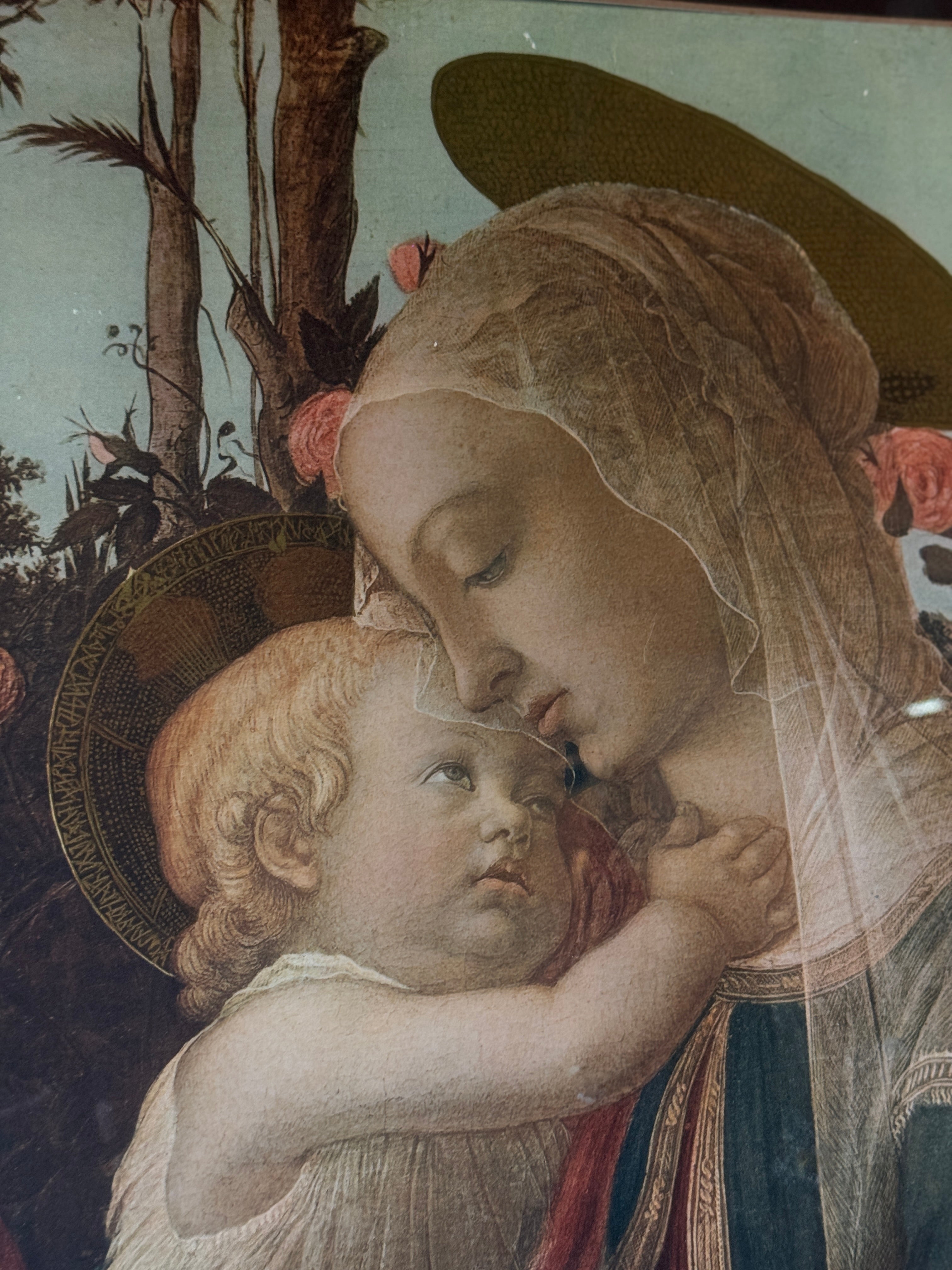Vintage Gilt Framed Print of Madonna and Child with St. John the Baptist by Botticelli