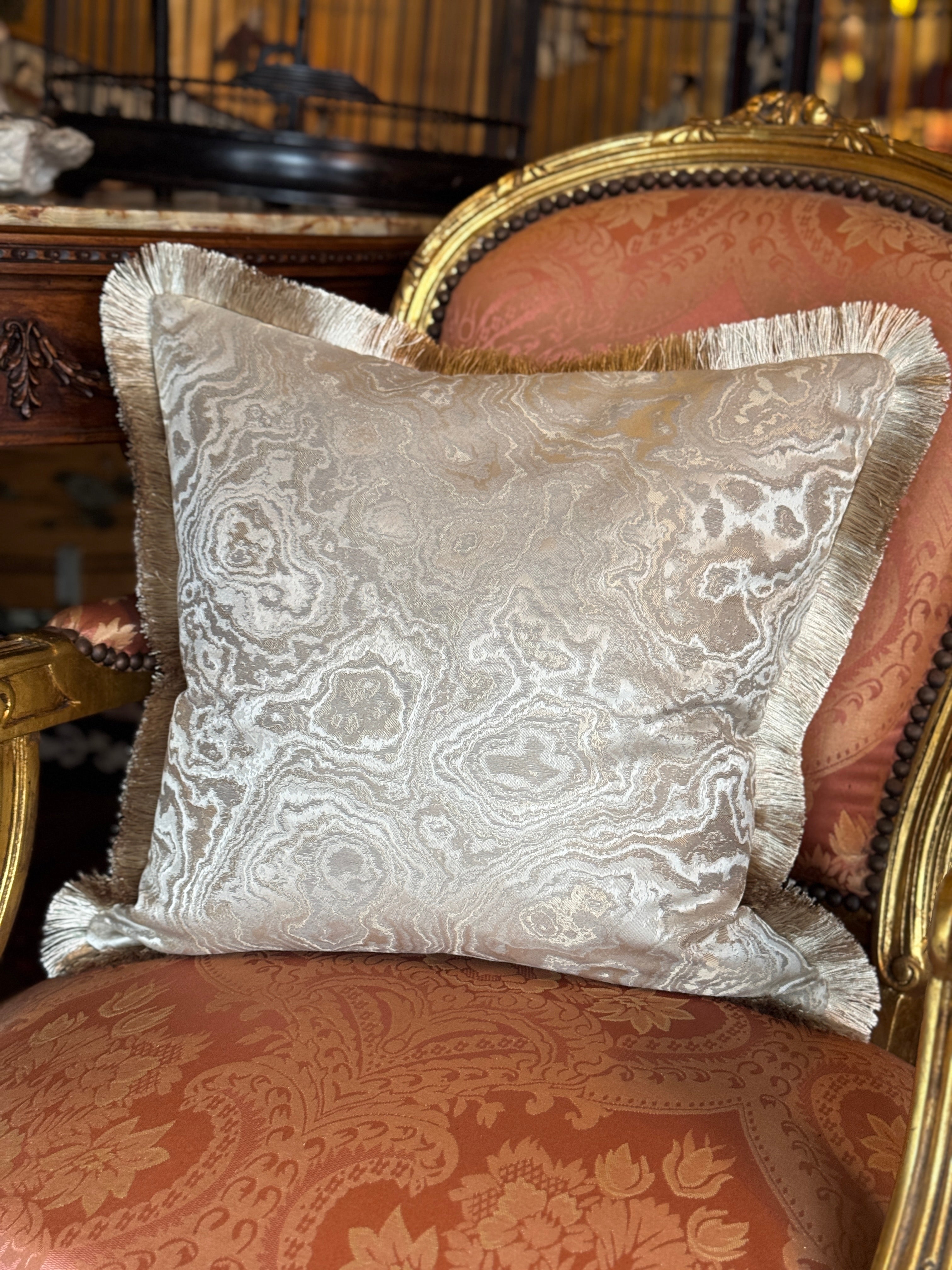 Woven Moiré Jacquard Cushion - Champagne Silver