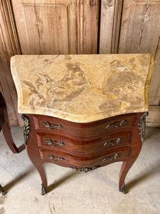 Pair of Vintage French Bedside Tables with Marble Tops