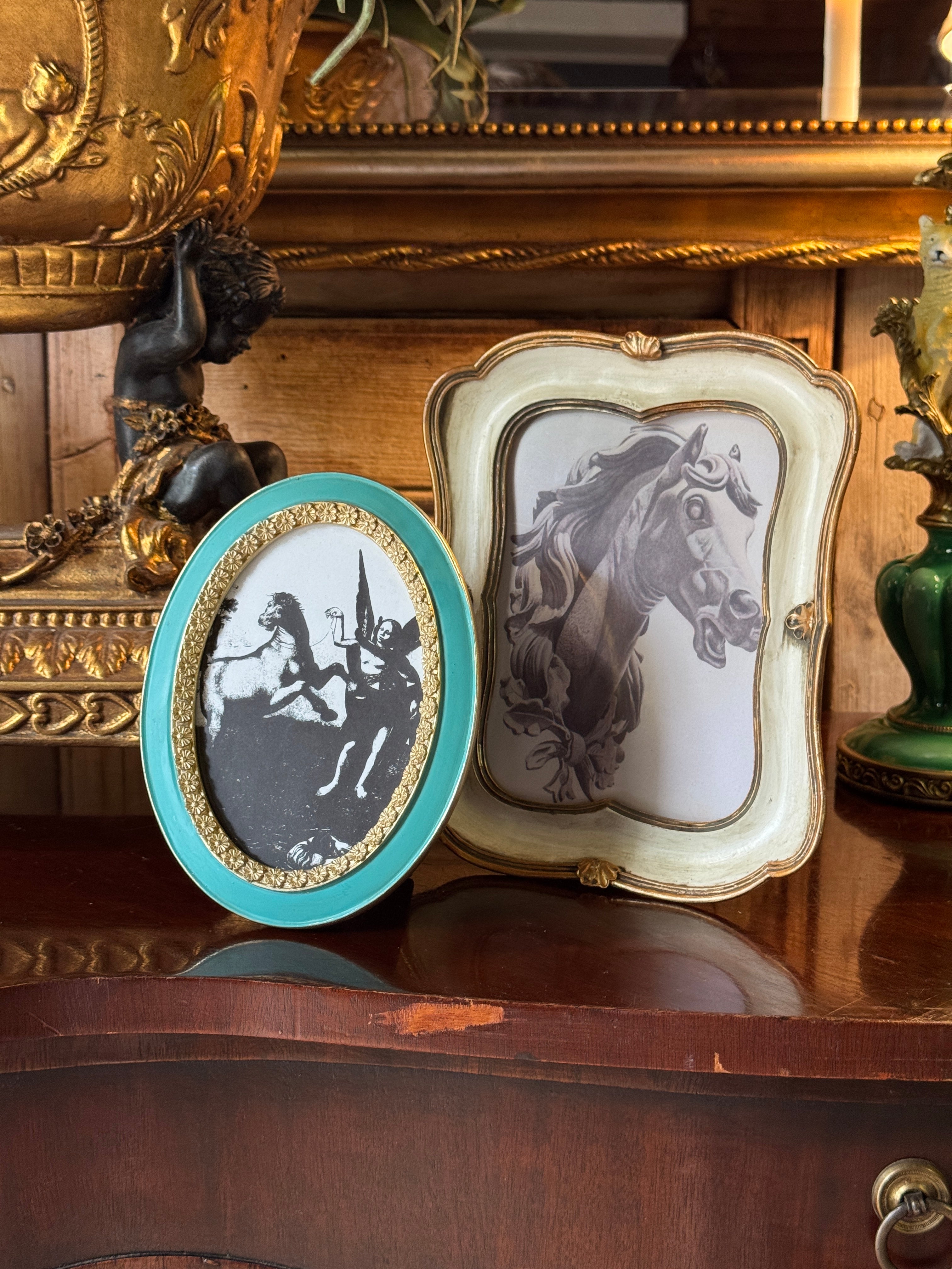 Teal & Gilt Oval Photo Frame