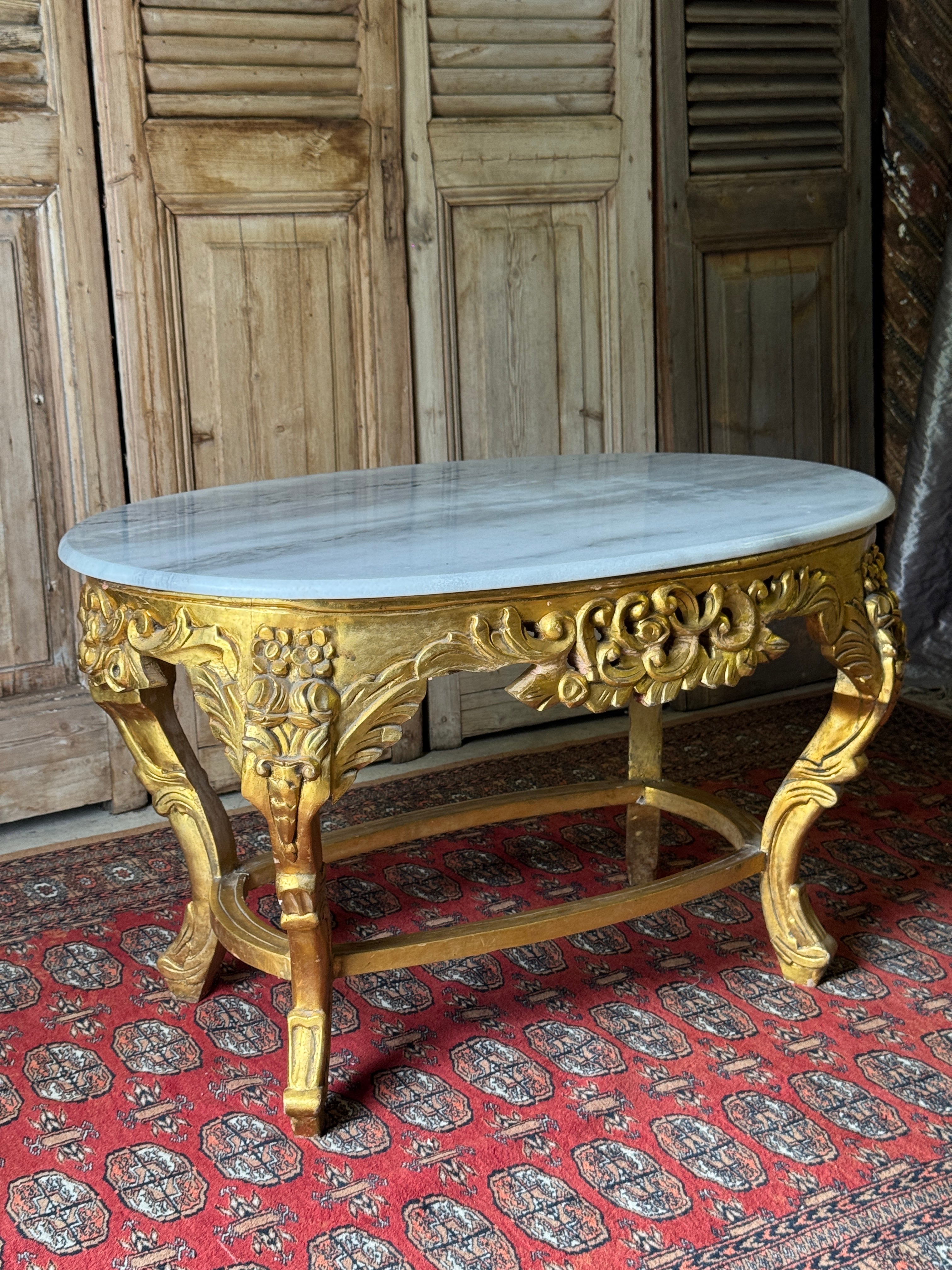 Vintage Gilt Carved Timber Coffee Table with White Marble Top
