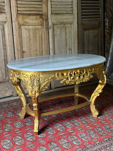 Vintage Gilt Carved Timber Coffee Table with White Marble Top
