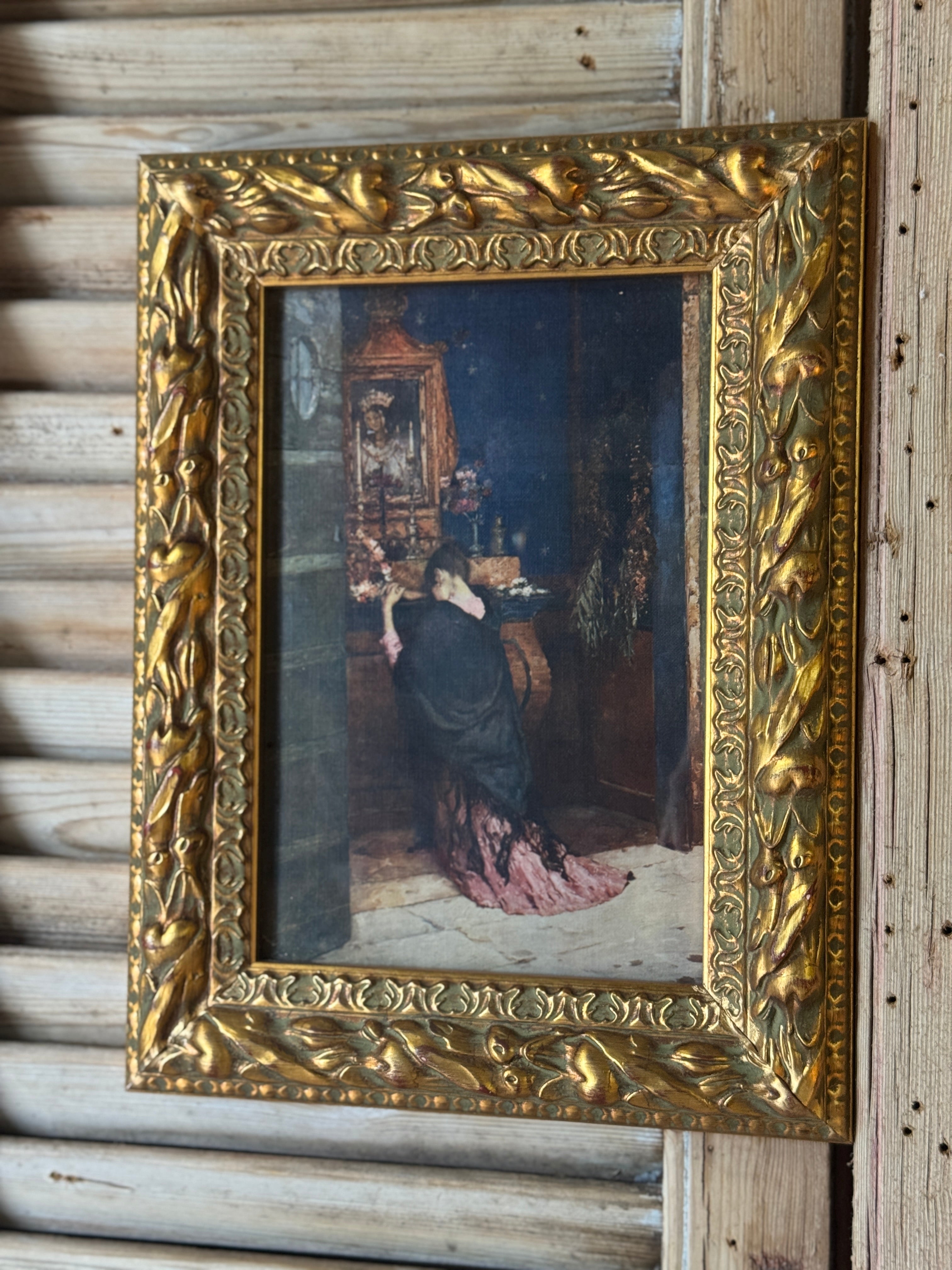 Vintage Ornate Gilt Framed Print of "A Prayer to the Madonna"