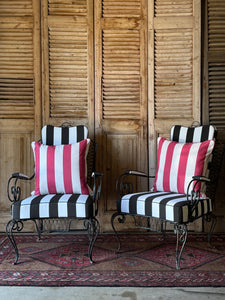 Pair of Newly Upholstered French Antique Wrought Iron Chairs