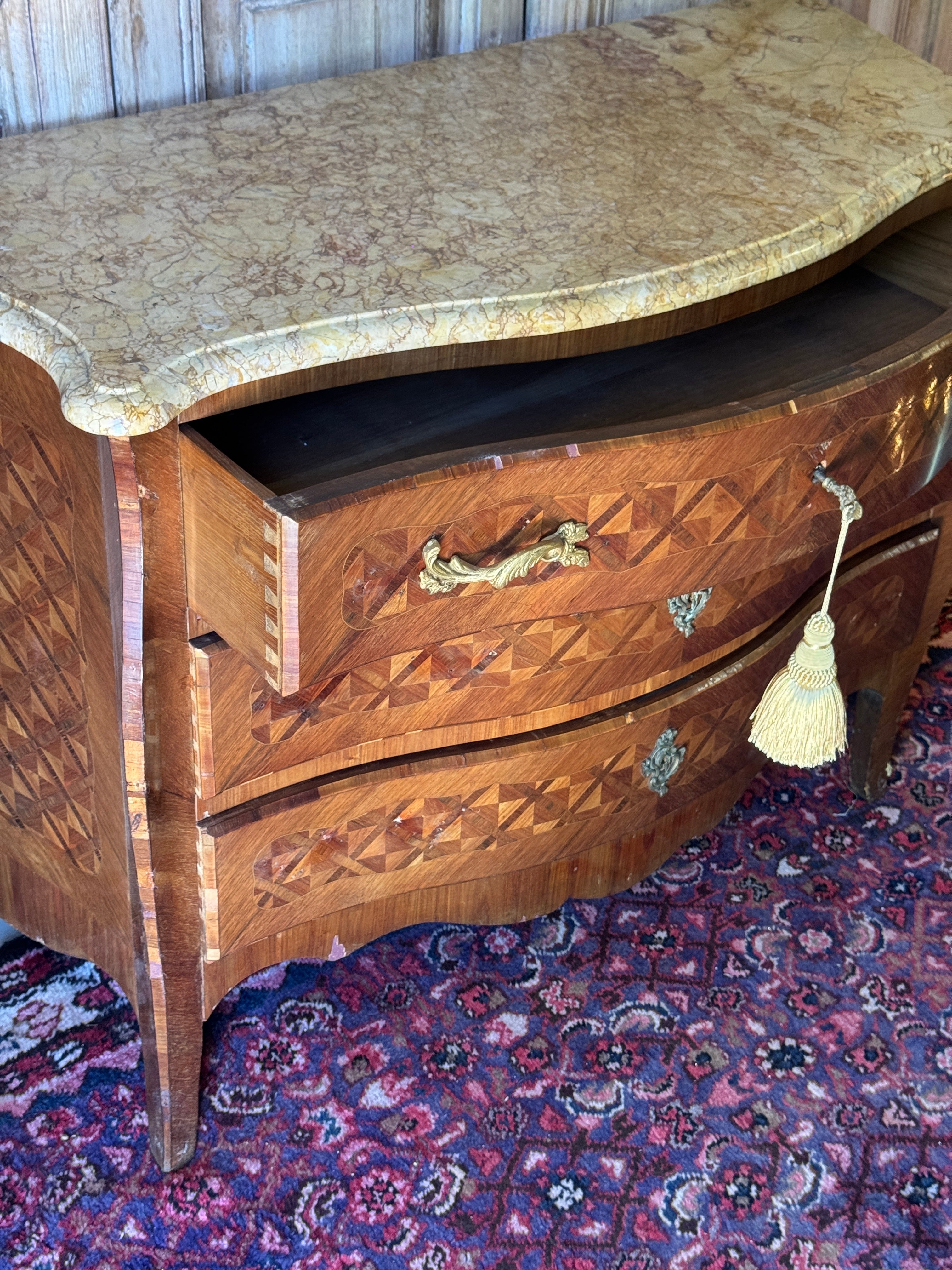 Vintage French Louis XV-Style Marble Top Commode