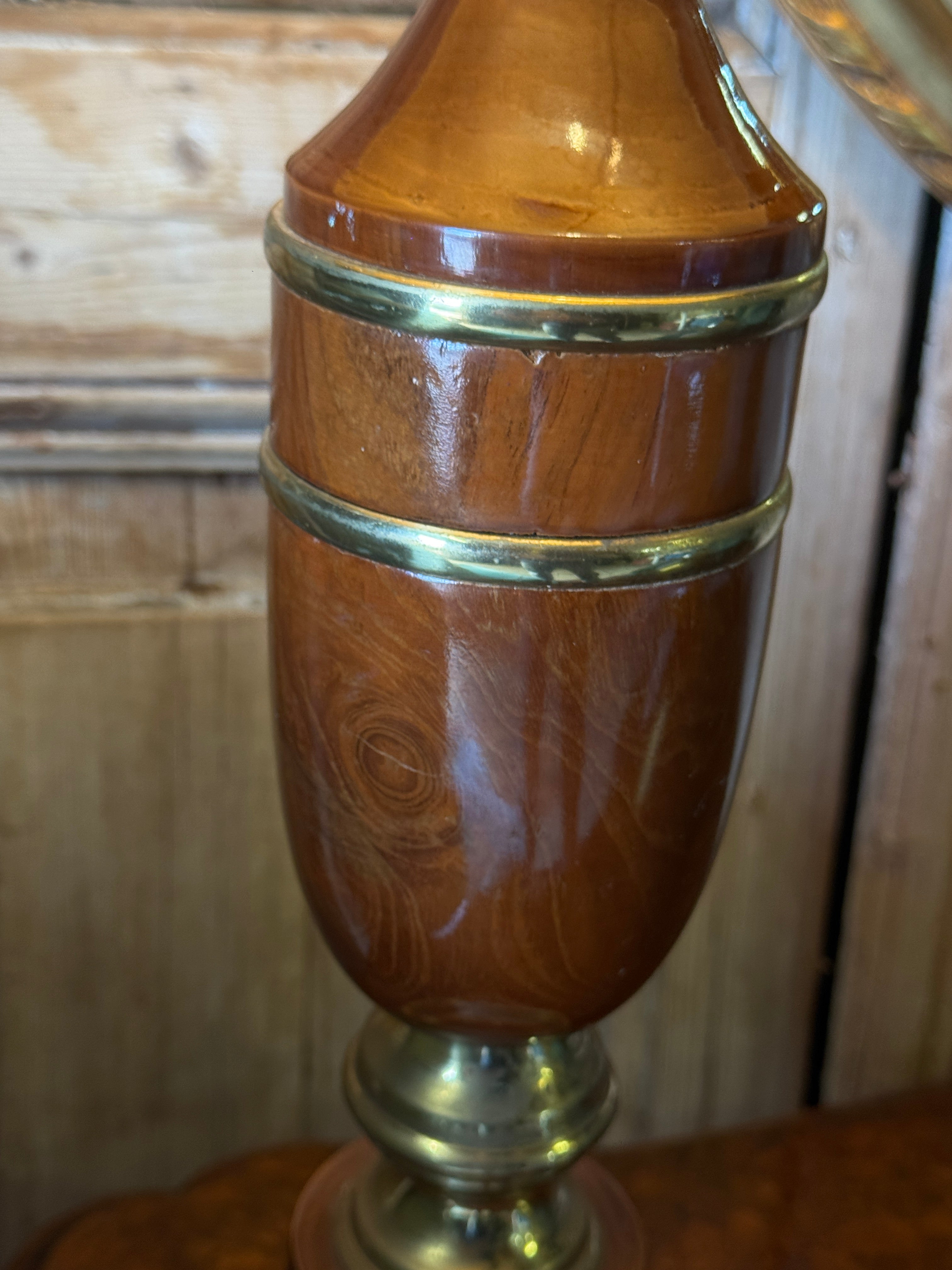Vintage Wood & Brass Table Lamp
