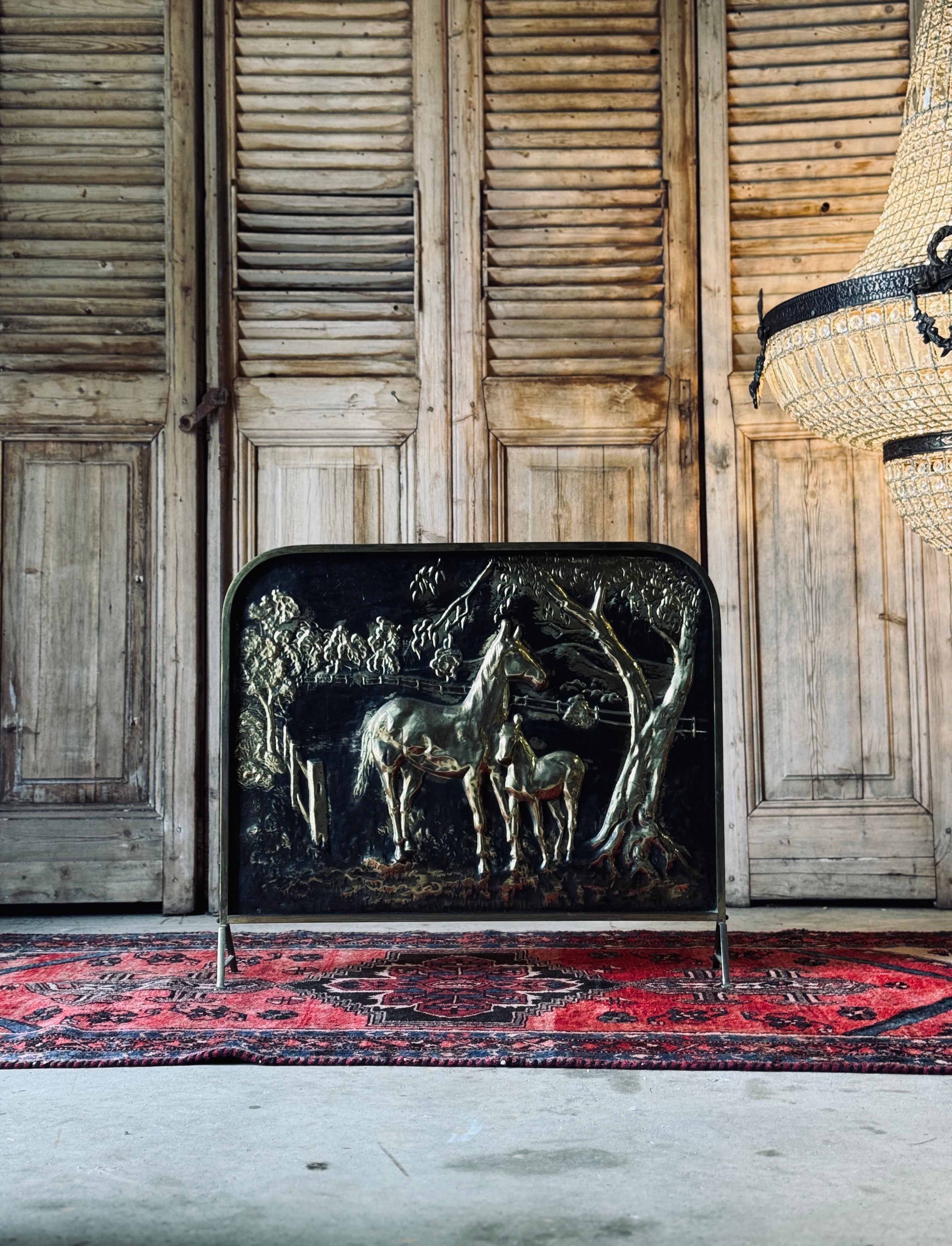 Vintage Brass Horse Firescreen