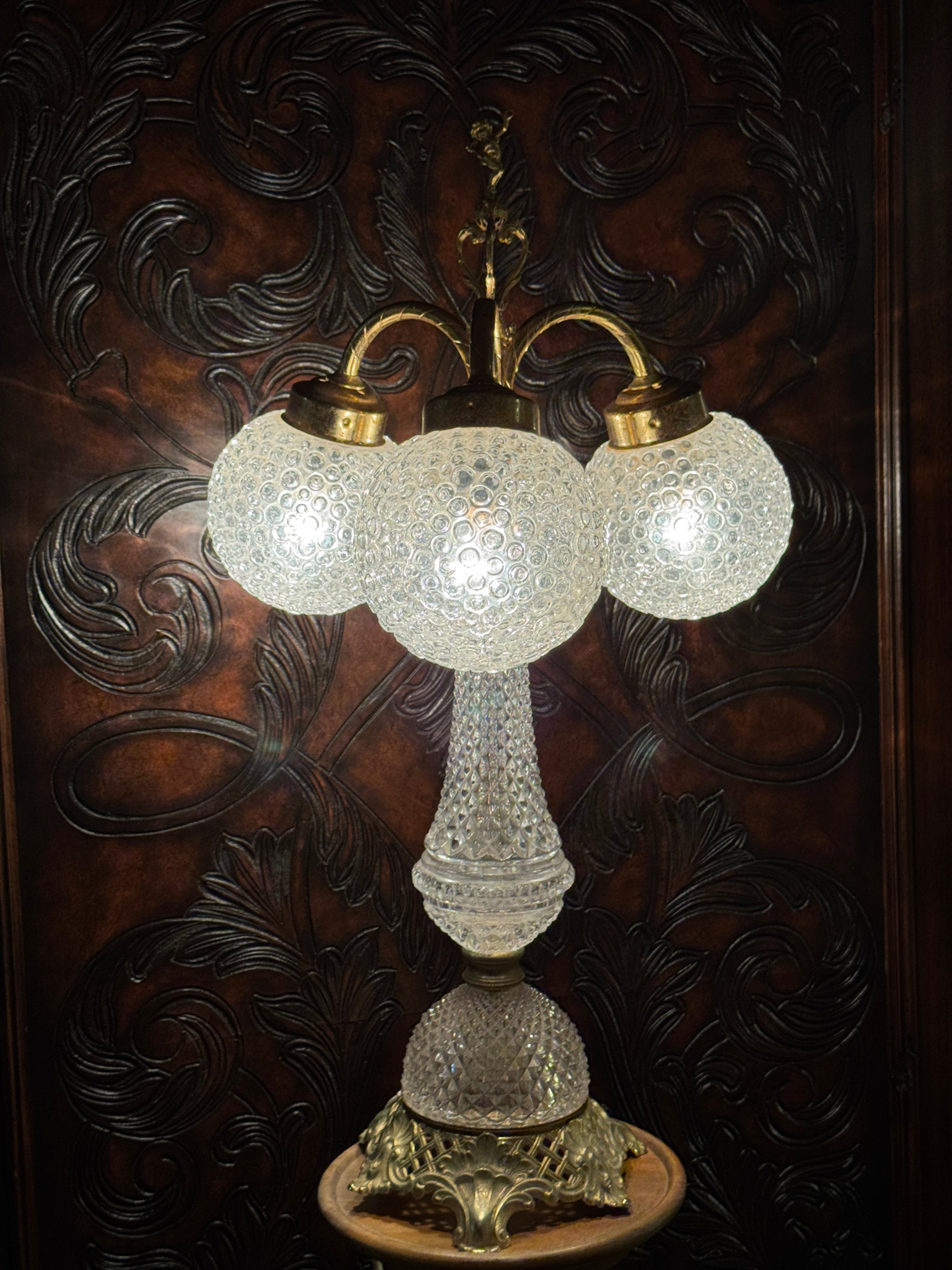 Vintage Cut Glass and Brass Cherub Lamp