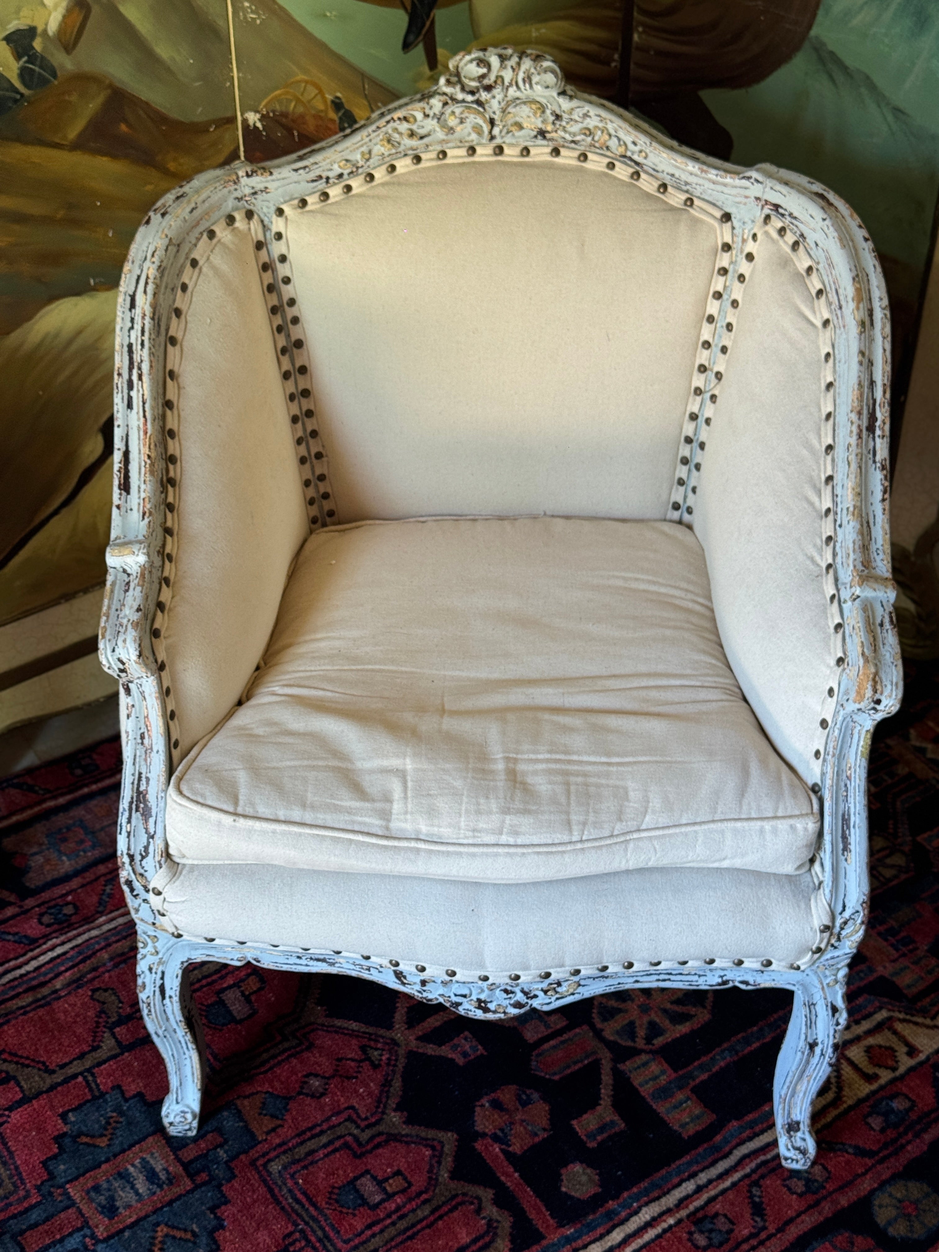 Vintage French Linen Tub Chair