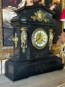 Late 19th Century Antique French Black Slate Mantel Clock