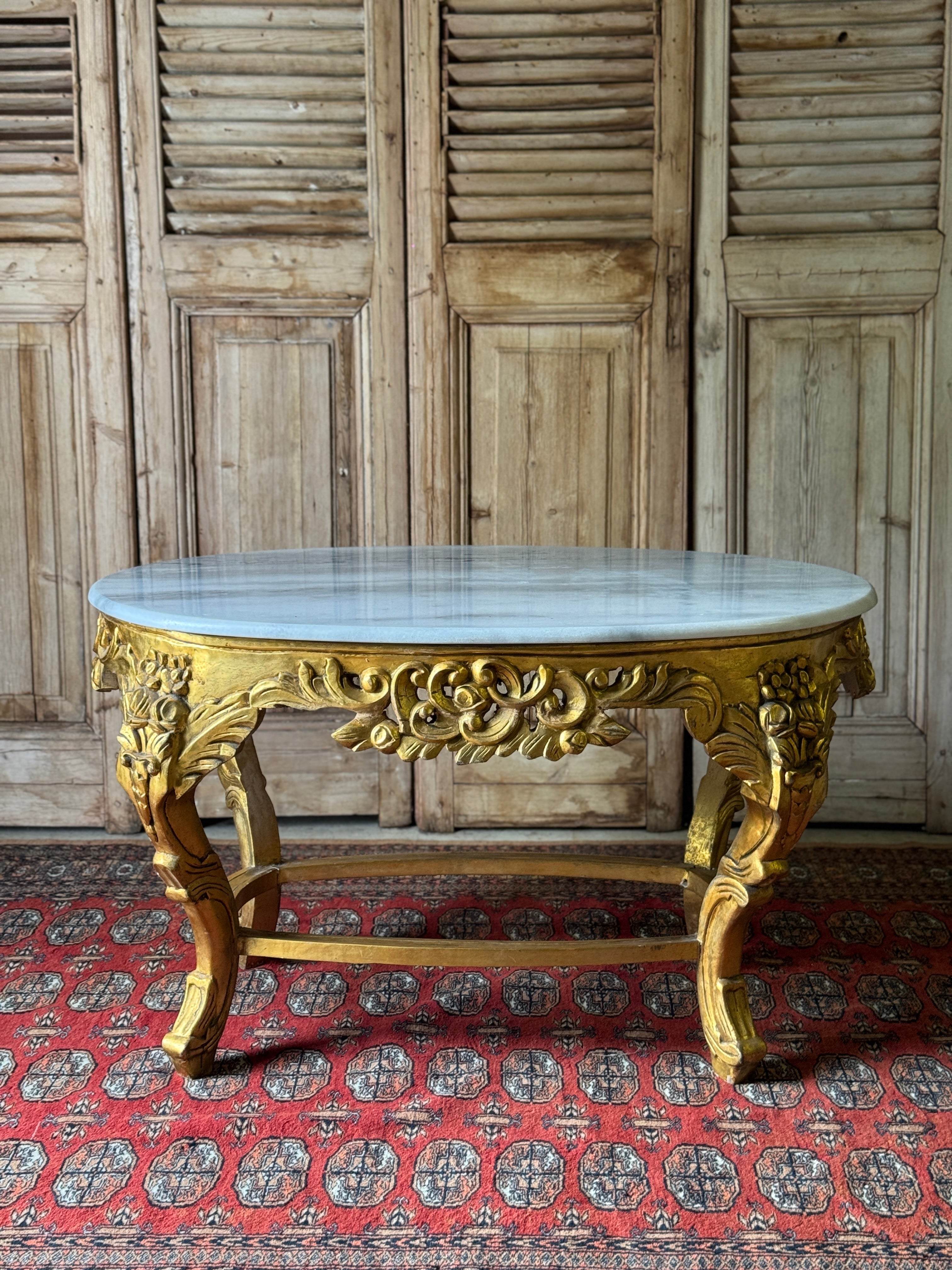 Vintage Gilt Carved Timber Coffee Table with White Marble Top