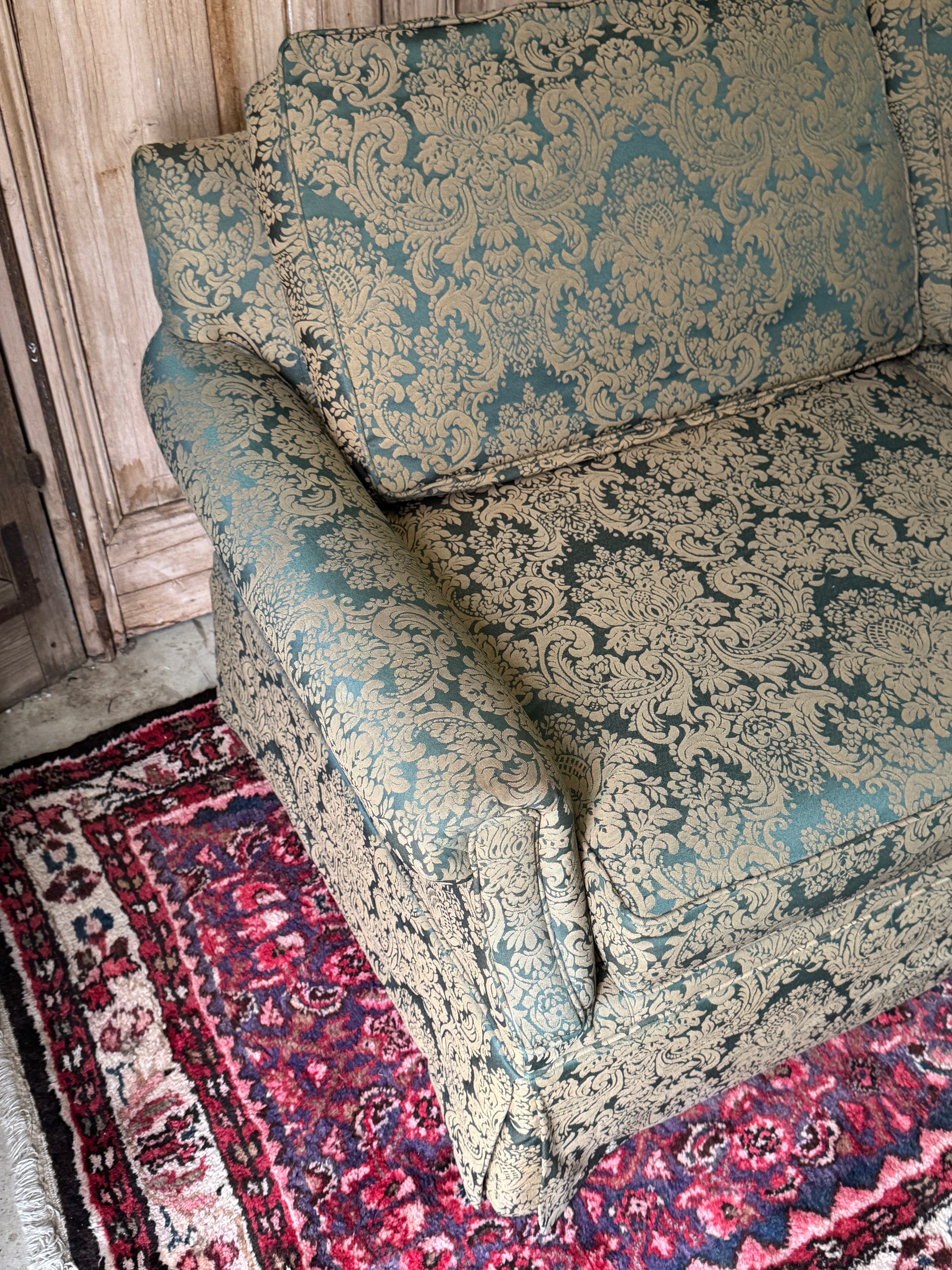 Vintage Green Damask Two Seater Lounge