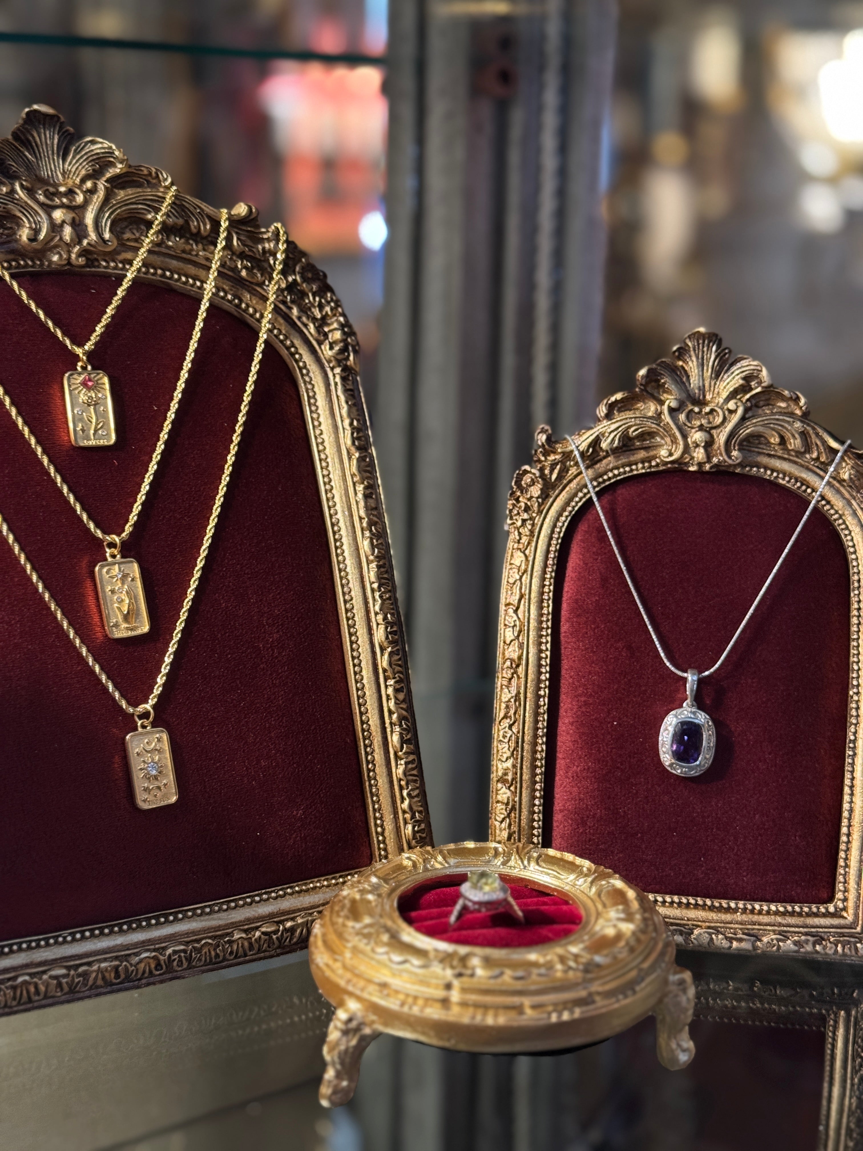 Gilt Jewellery Frame with Red Velvet