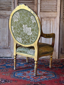 Pair of Gilt Louis XVI Style Armchairs with Original Green Floral Upholstery