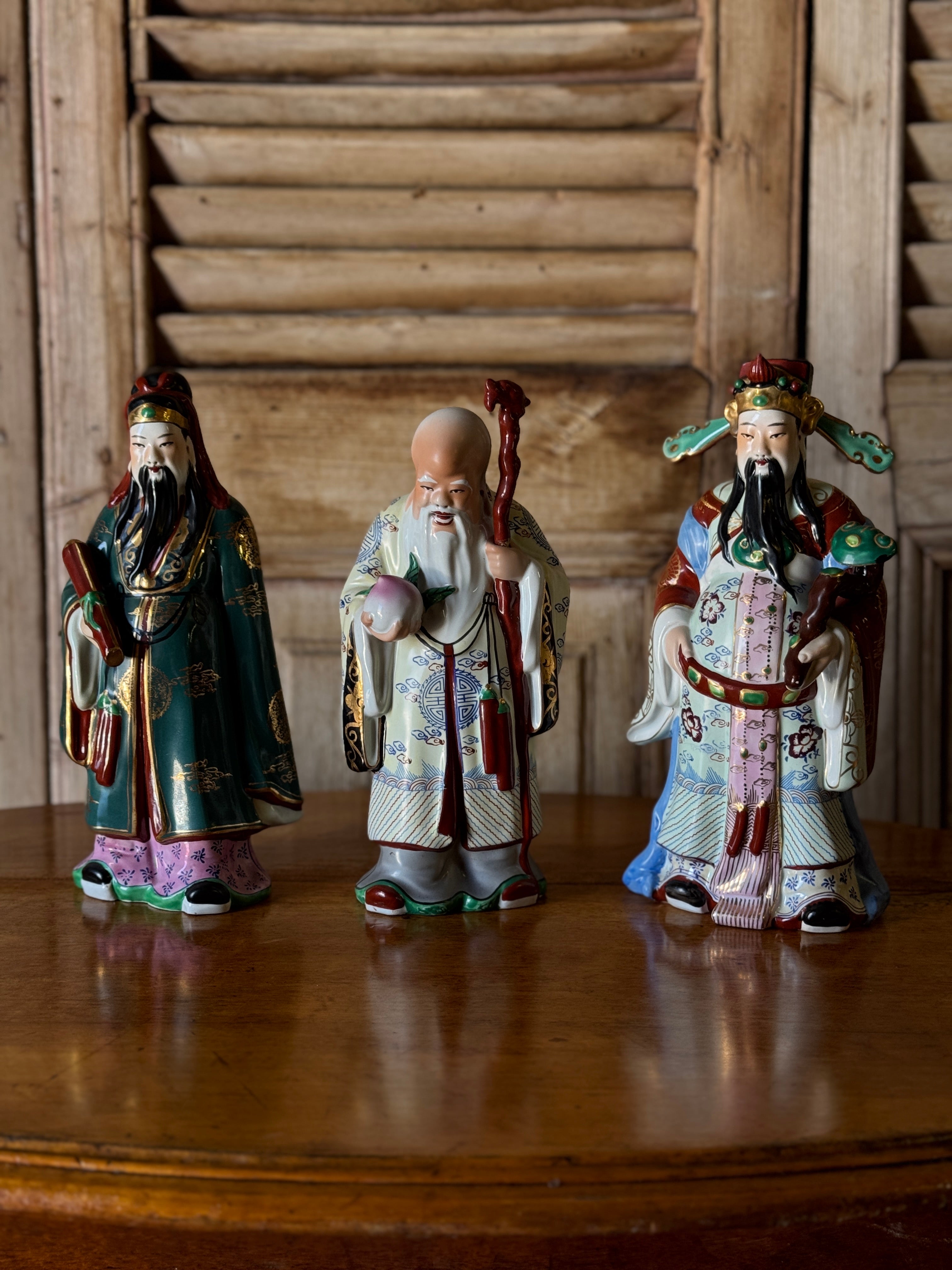Vintage Chinese Porcelain & Polychrome Painted Immortal Figures - Set of 3