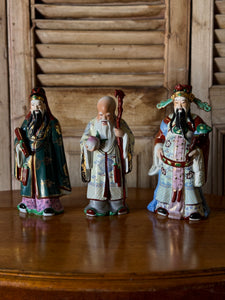 Vintage Chinese Porcelain & Polychrome Painted Immortal Figures - Set of 3