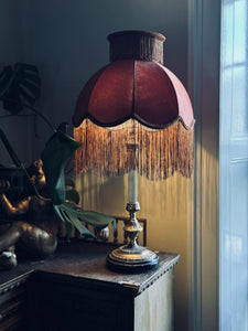 Vintage Brass & Marble Lamp with Velvet Tassel Shade