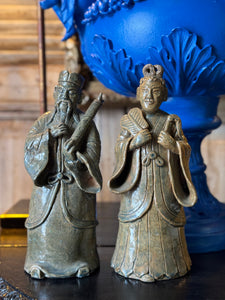 Pair of Vintage Glazed Terracotta Oriental Figures