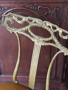 Antique Palladio Neoclassical Style Gilt Metal Chair with Mustard Velvet Upholstery