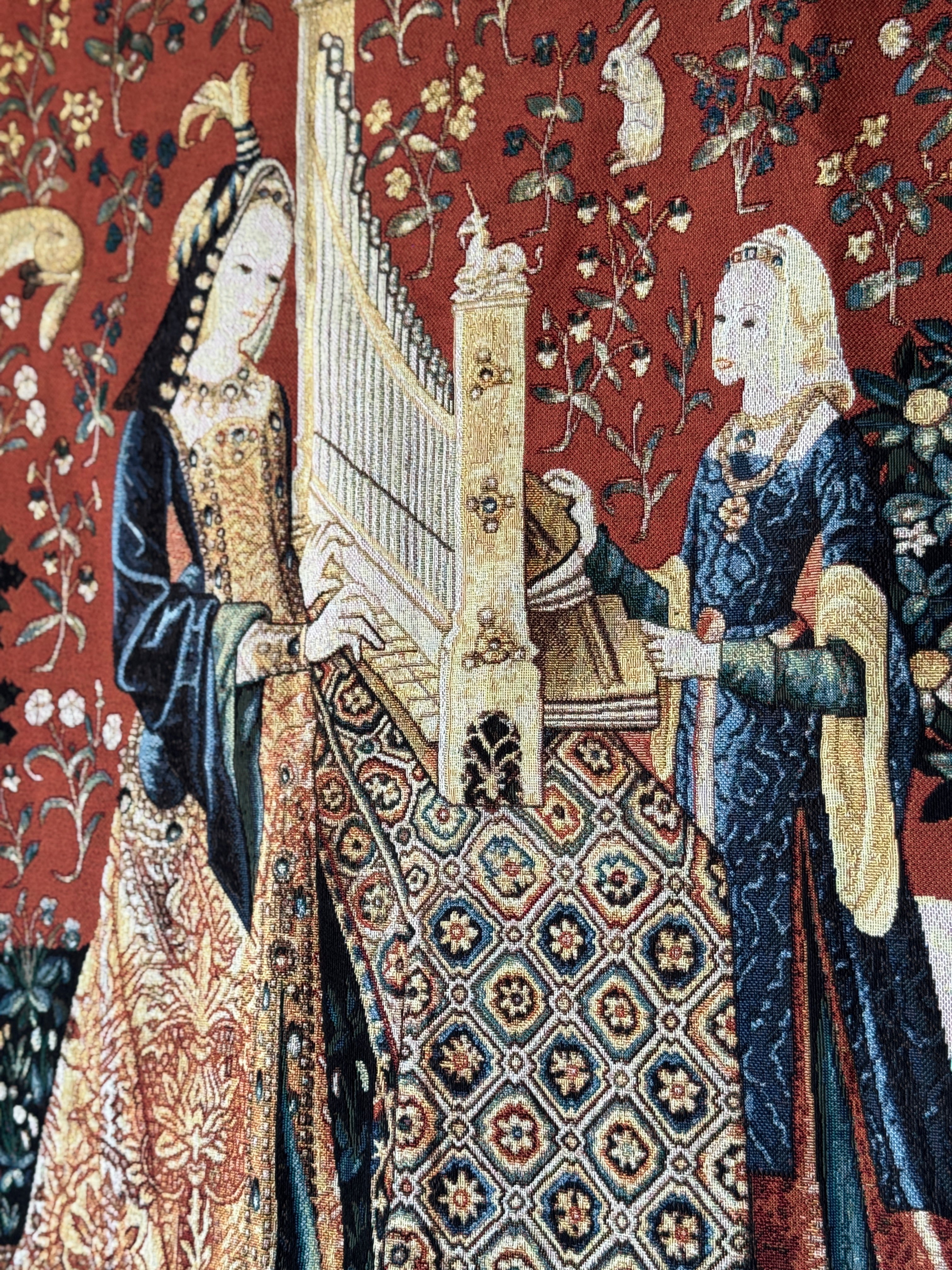 Vintage Style “Lady and the Unicorn” Tapestry with Hanging Rod