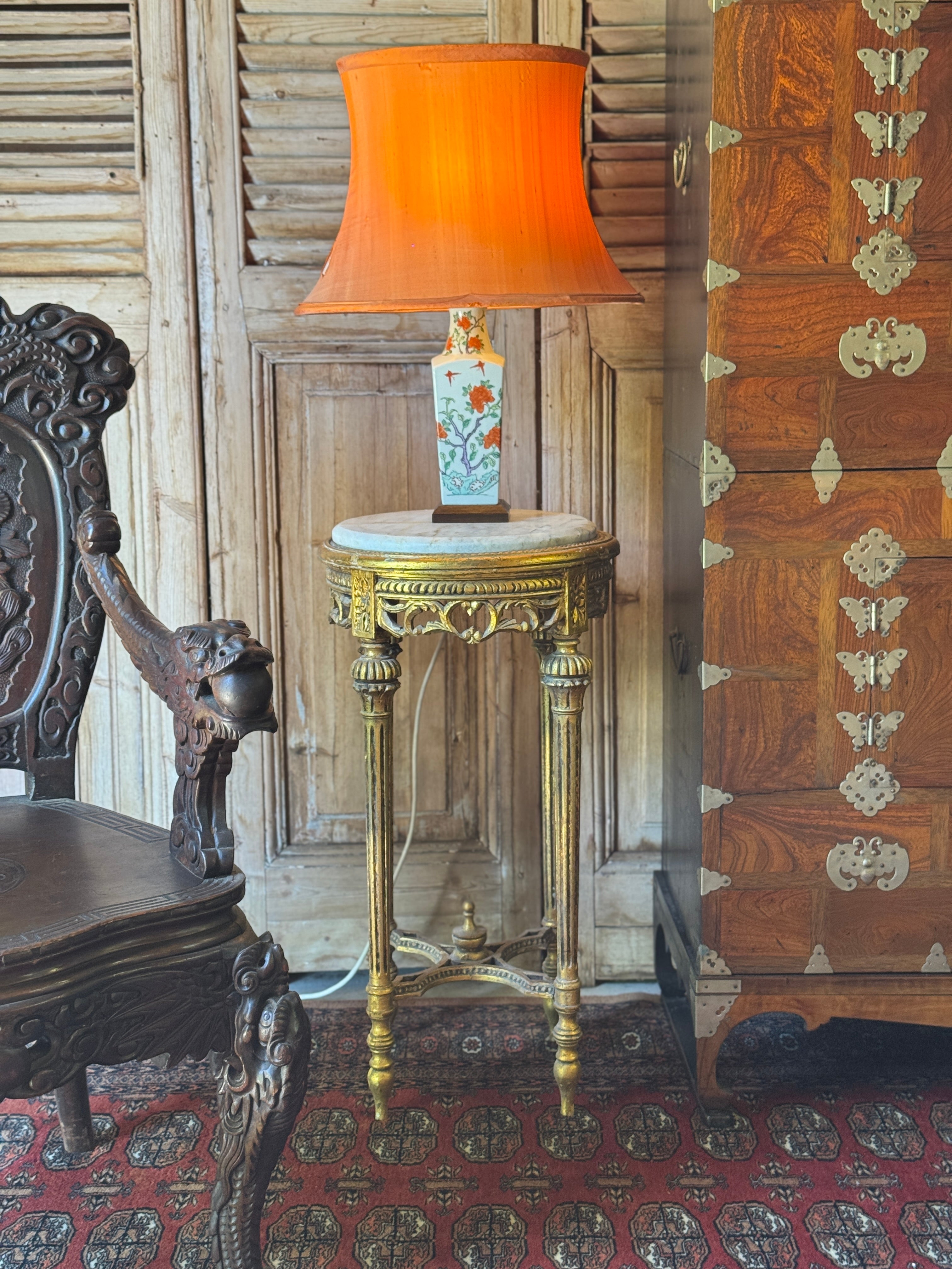 Vintage French Louis XVI Style Giltwood Marble Top Side Table