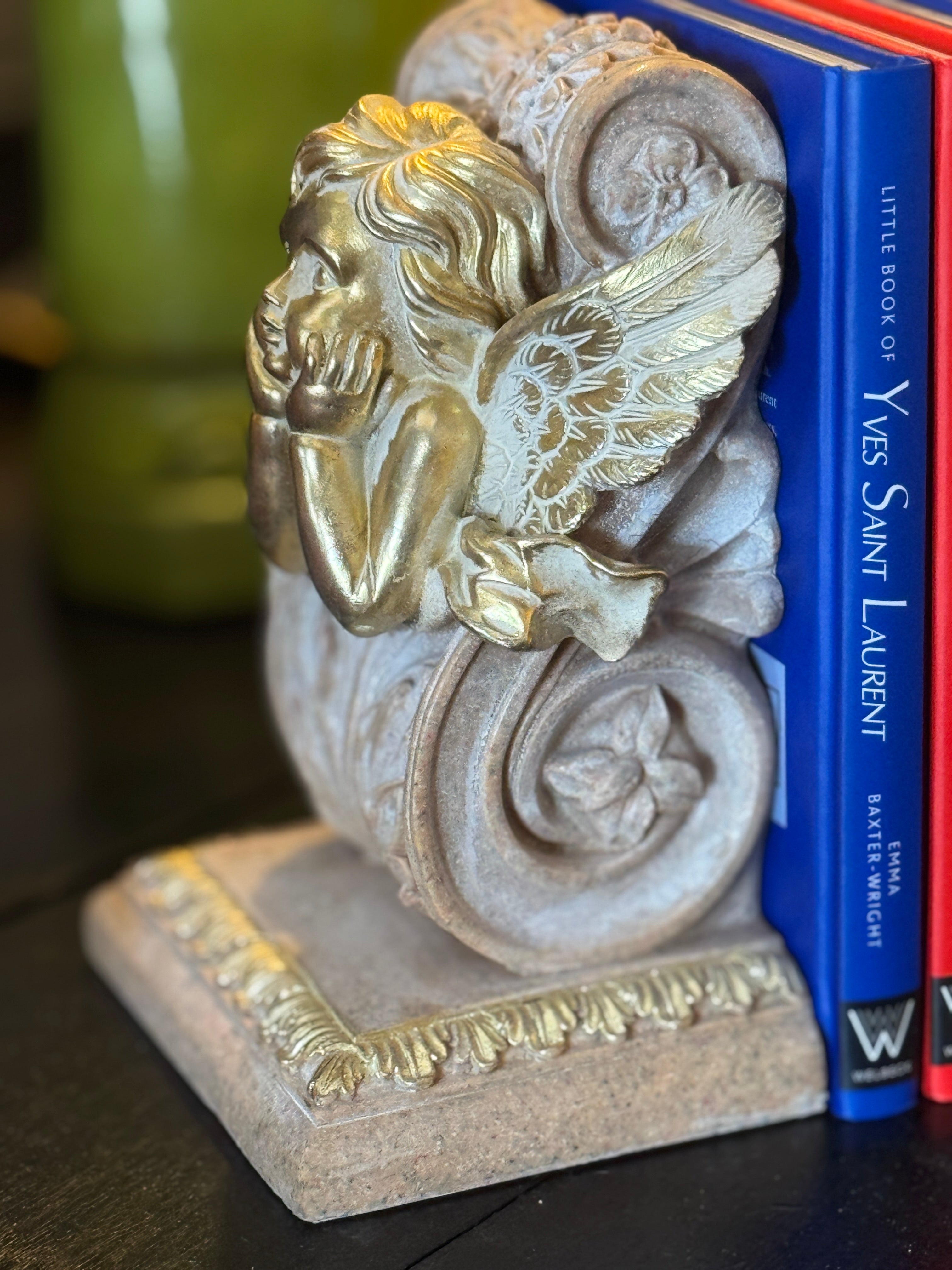 Washed Gold Cupid Cherub Bookends