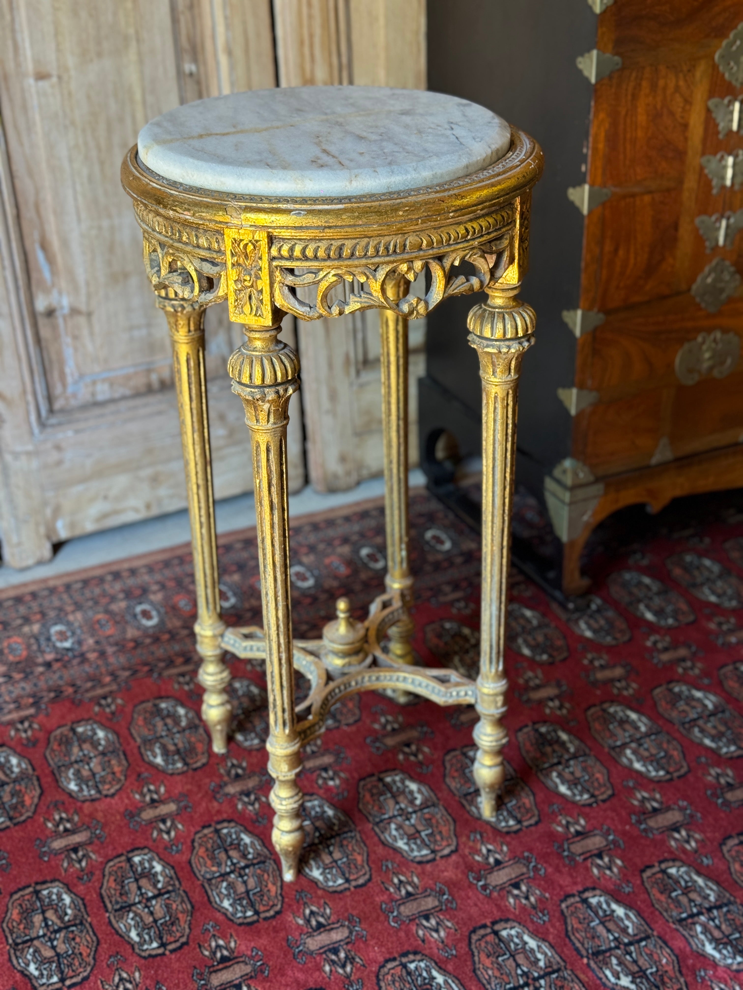 Vintage French Louis XVI Style Giltwood Marble Top Side Table