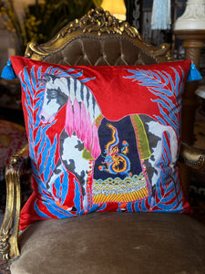 Large Warrior Horse Cushion With Tassels