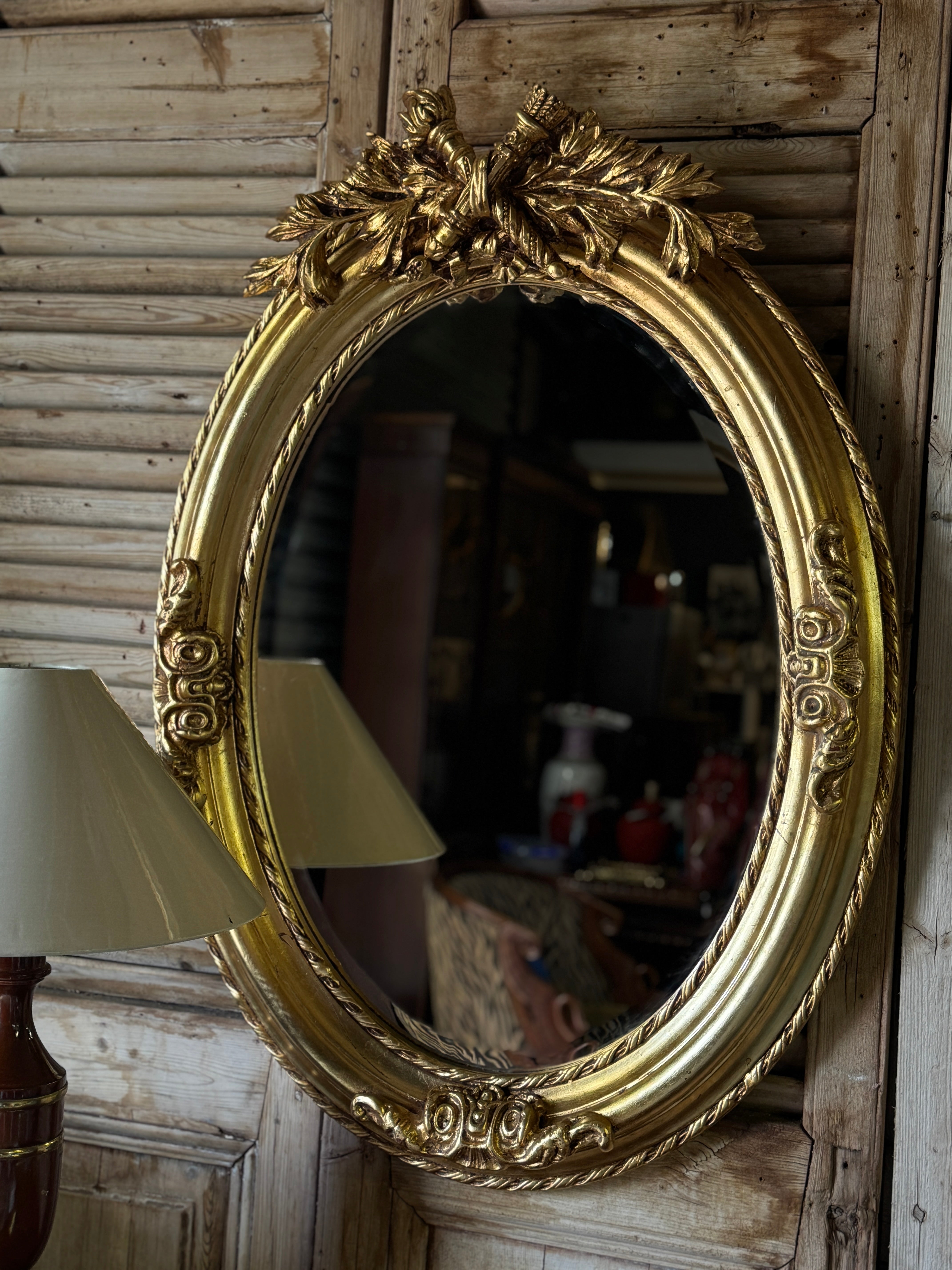 Vintage Oval Gilt Mirror – Laurel & Torch Crest