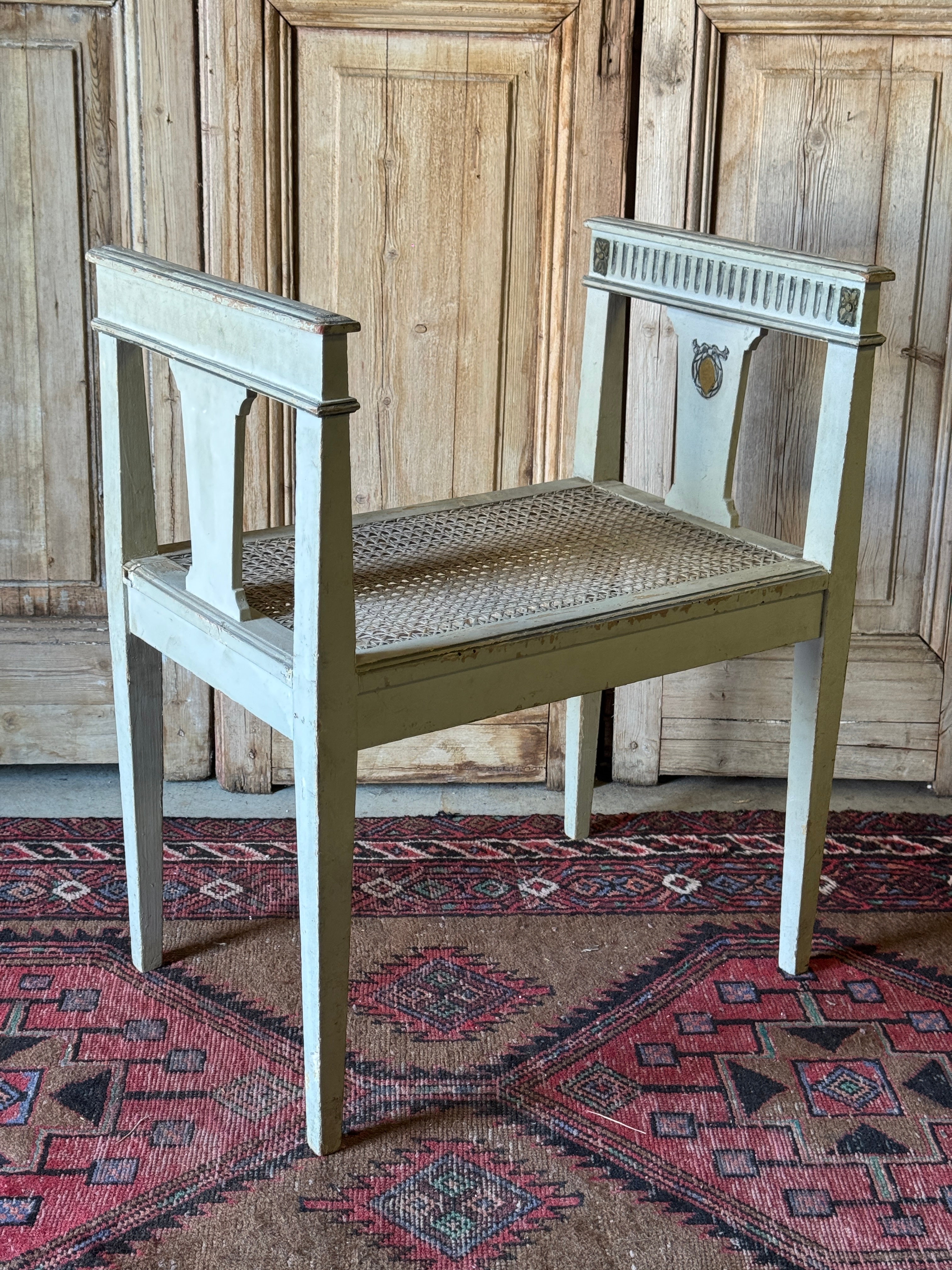 Vintage French Style Timber & Rattan Stool