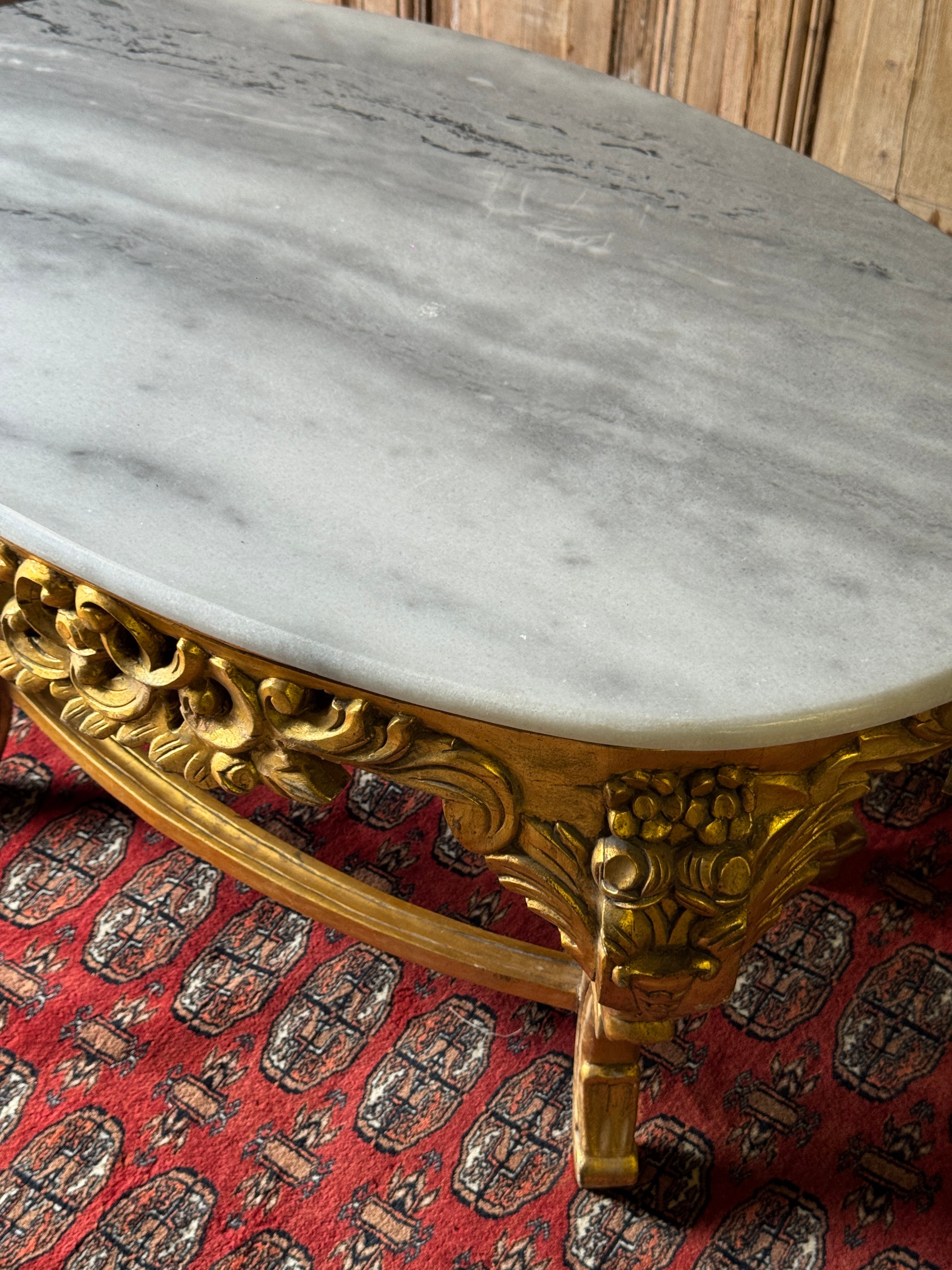 Vintage Gilt Carved Timber Coffee Table with White Marble Top