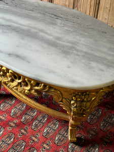 Vintage Gilt Carved Timber Coffee Table with White Marble Top
