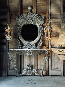 Vintage French Wrought Iron & Marble Console Table