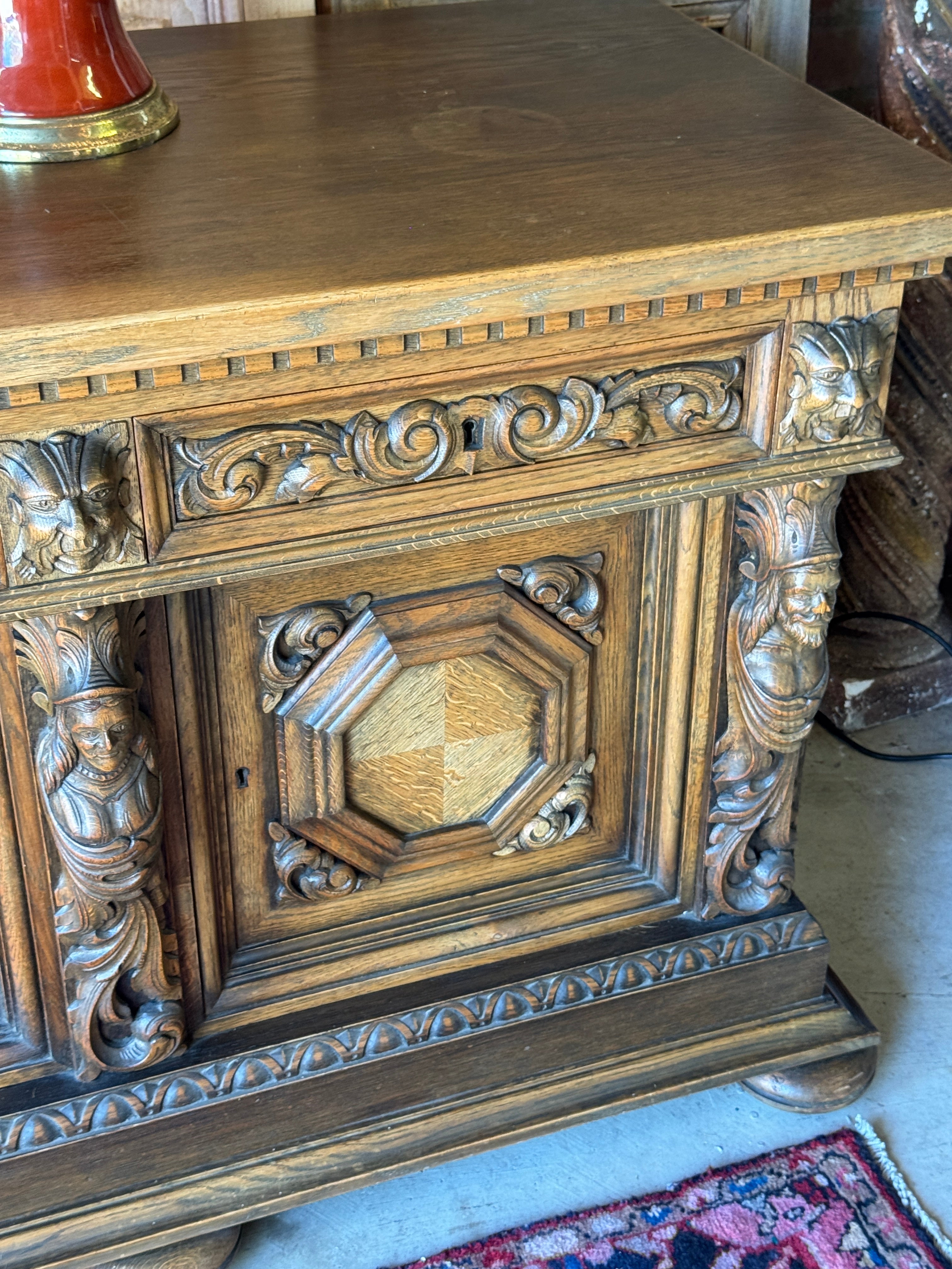 Vintage Danish Carved Timber Sideboard