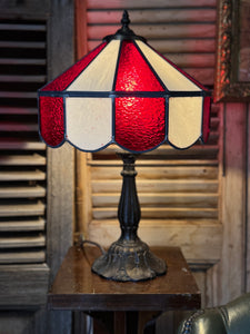 Vintage Red & White Striped Leadlight Table Lamp