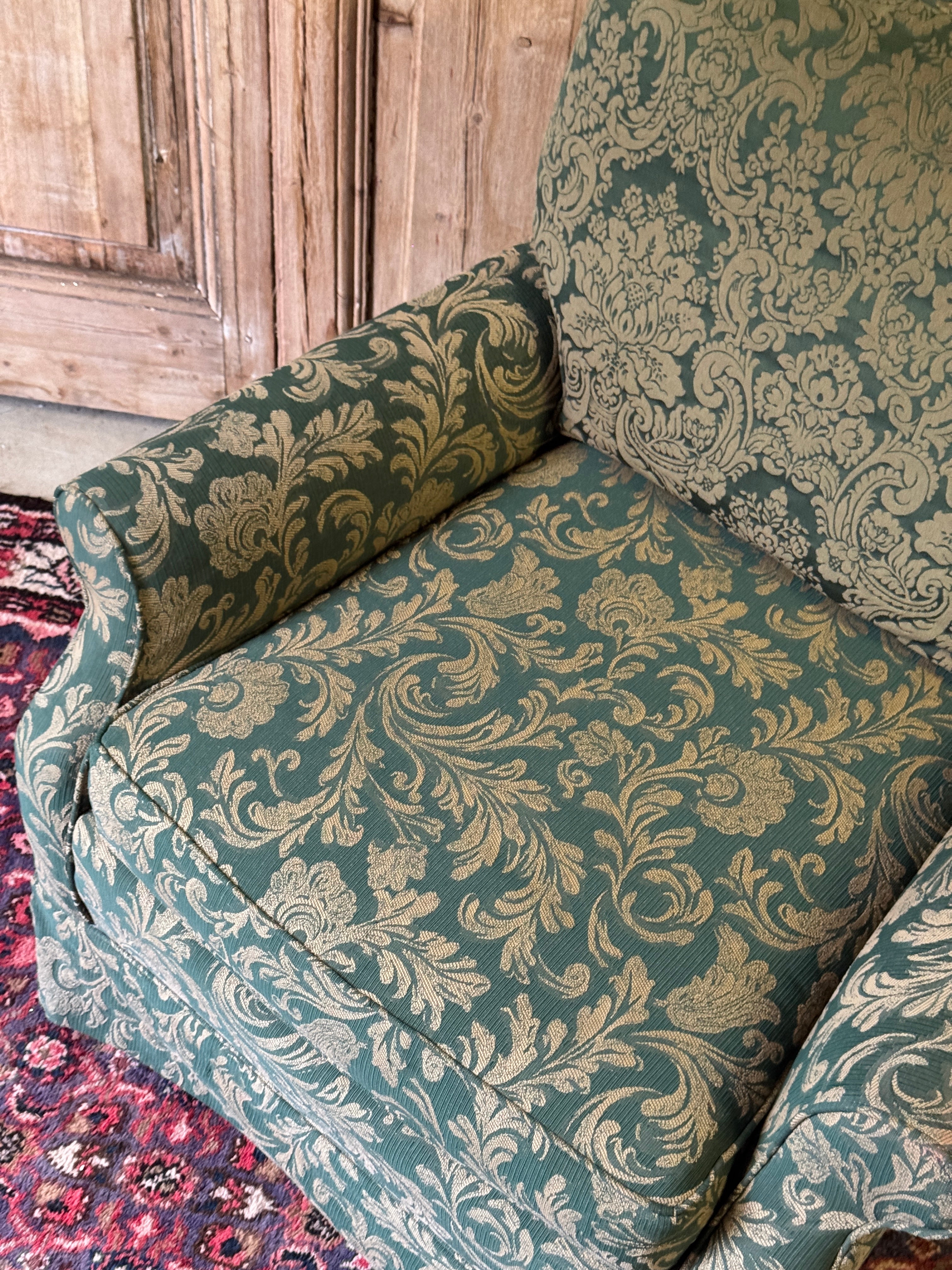 Vintage Green Damask & Floral Armchair