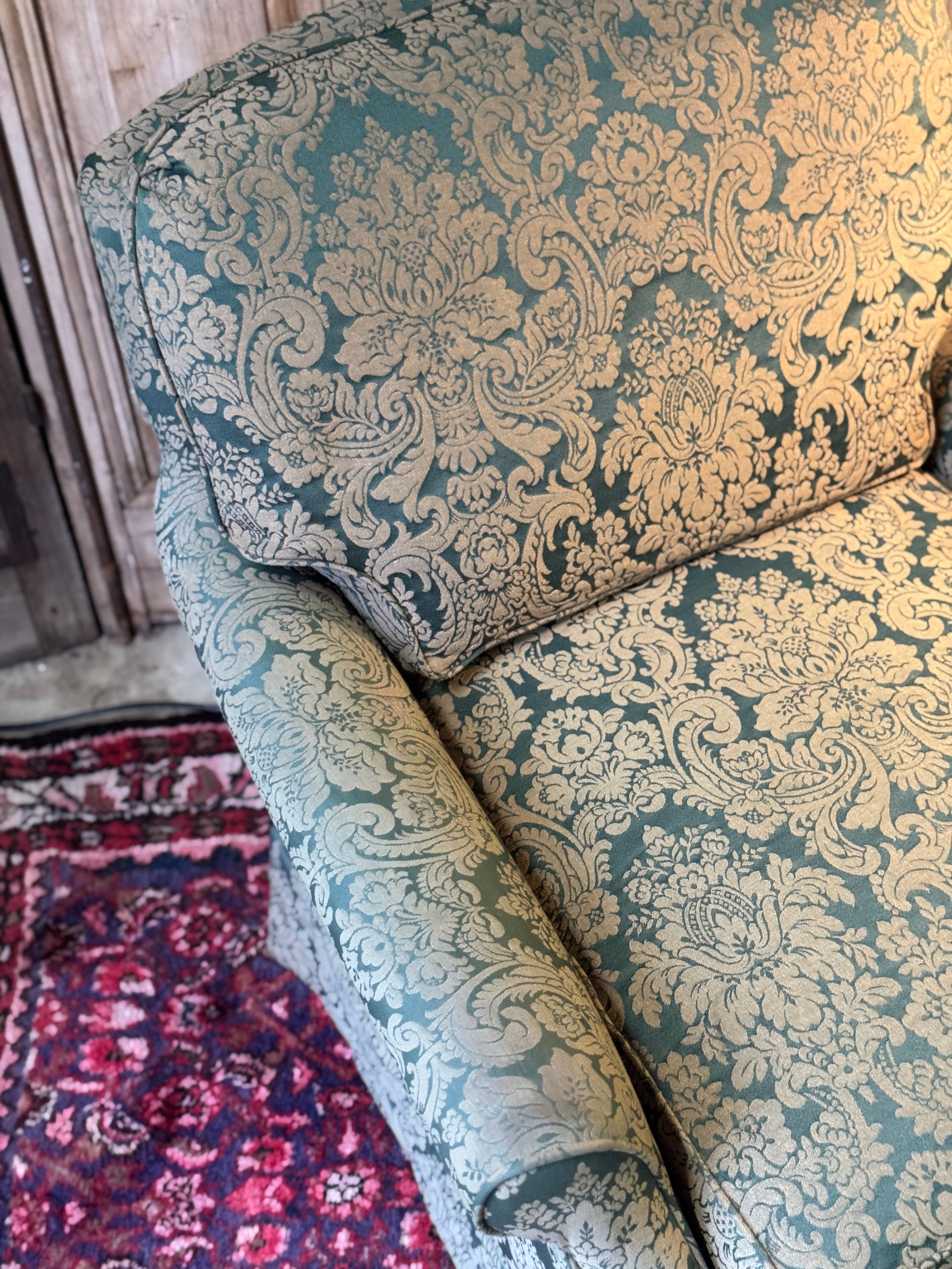 Vintage Green Damask Armchair