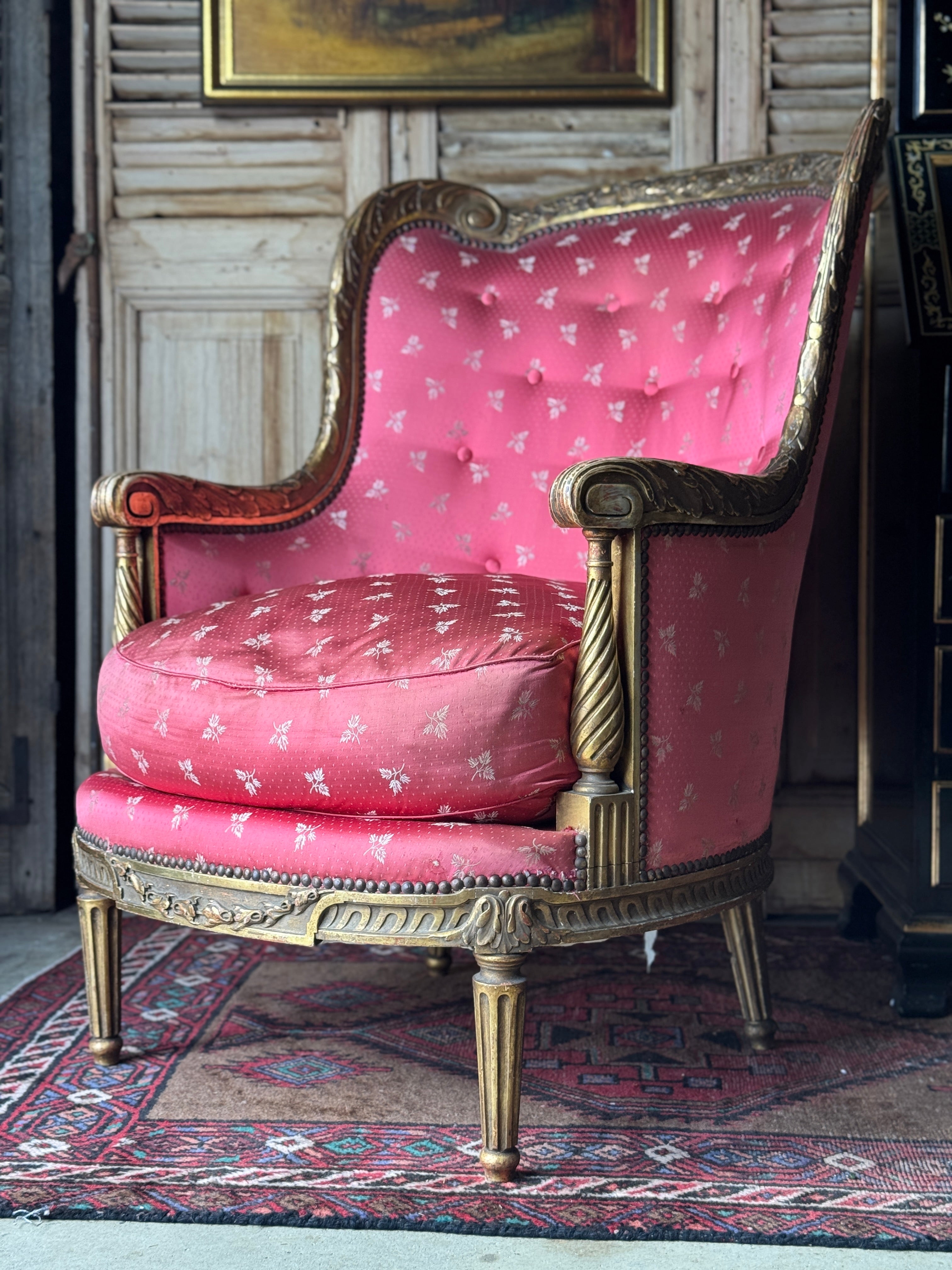 Antique French Louis XVI Style Bergère Armchair