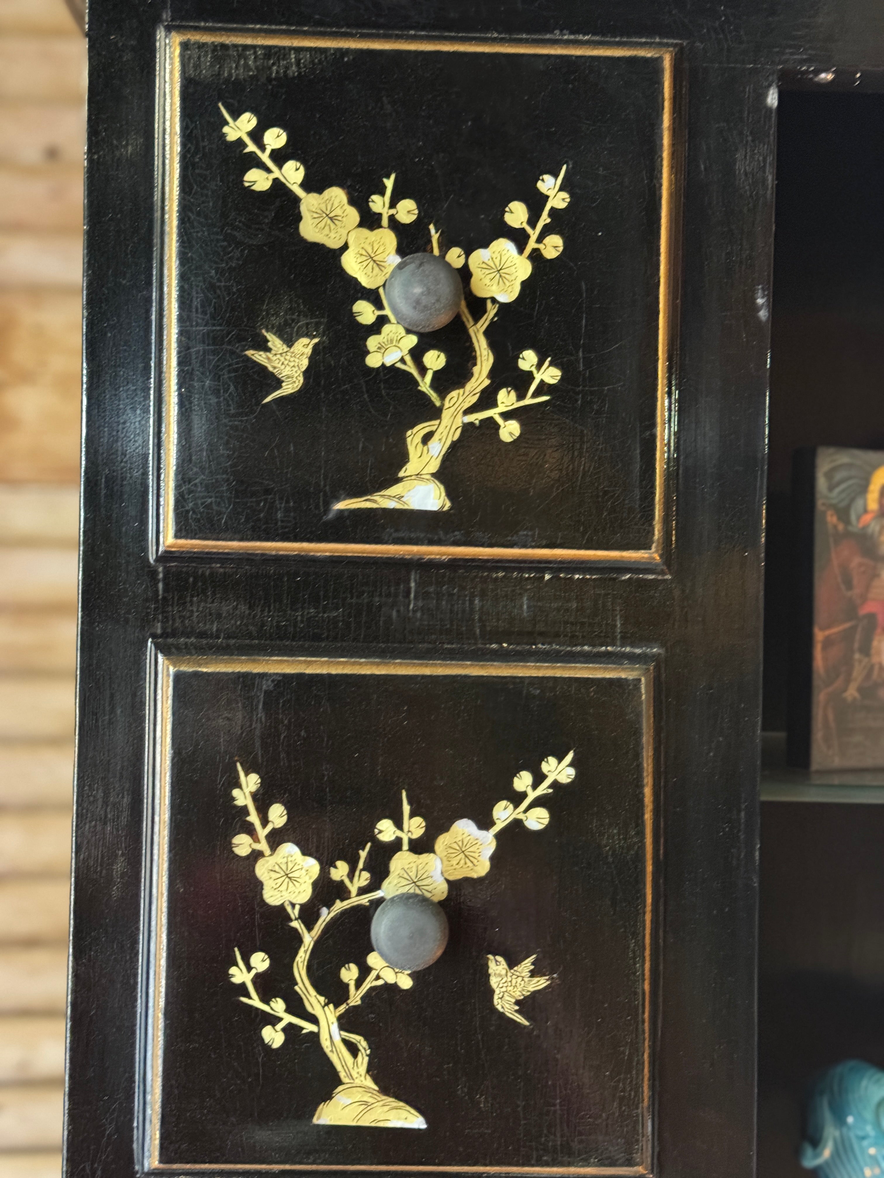 Vintage Chinese Fallout Bureau and Display Cabinet with Mother of Pearl Inlay Detail
